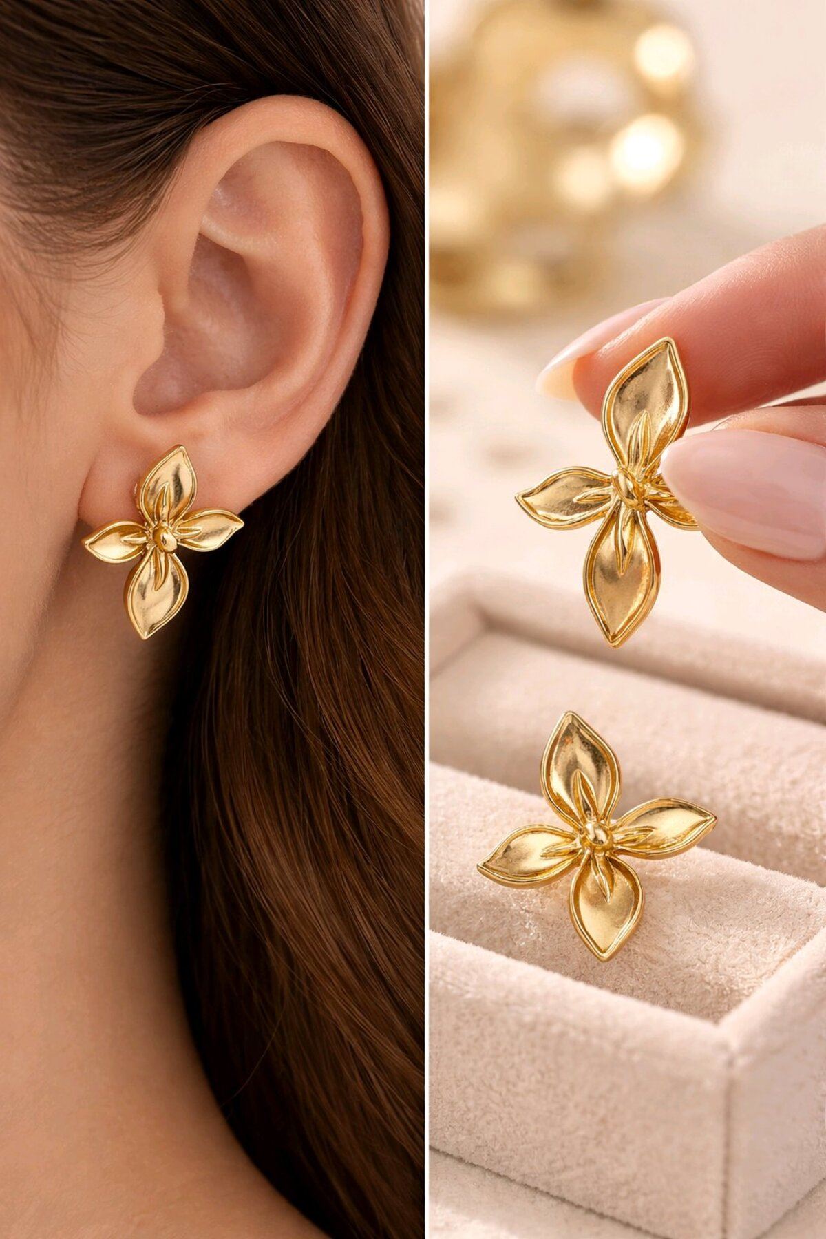 Gold Çiçek Küpe