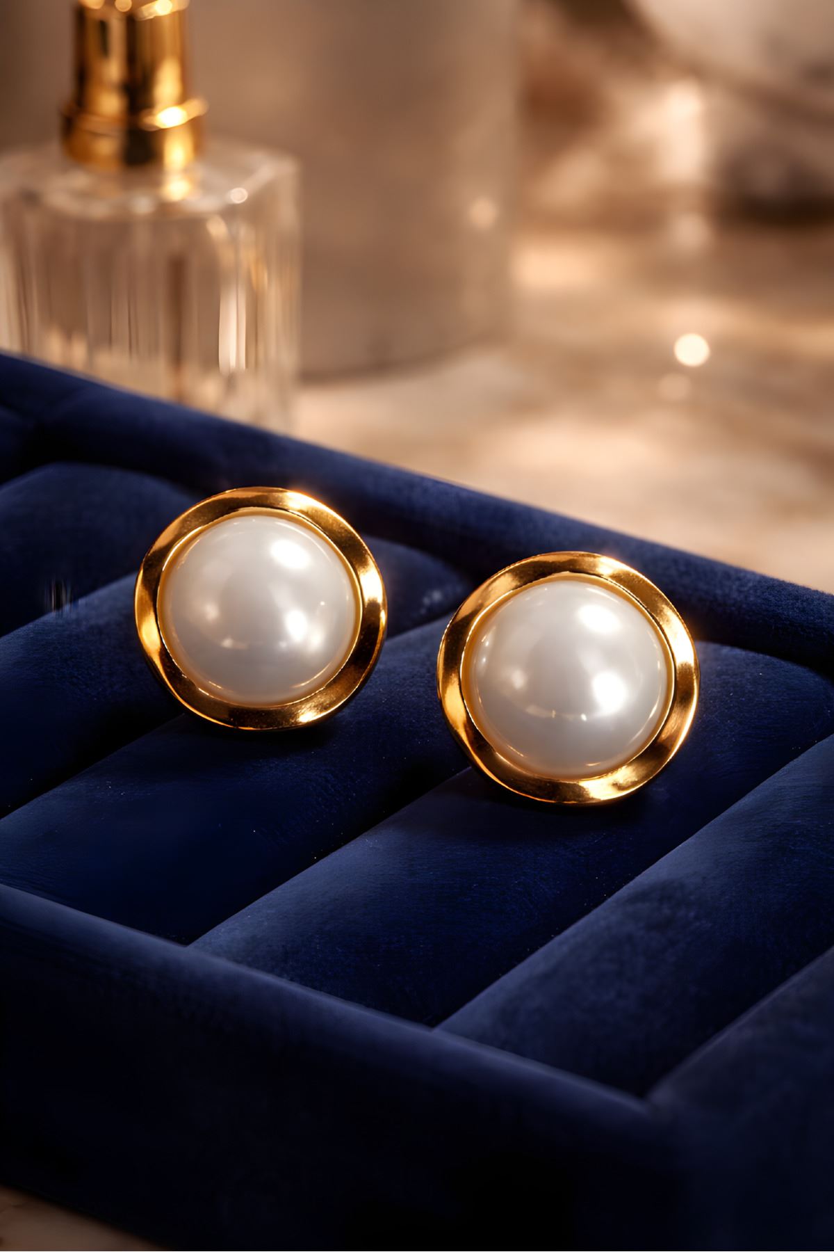 Gold Beyaz İnci Küpe