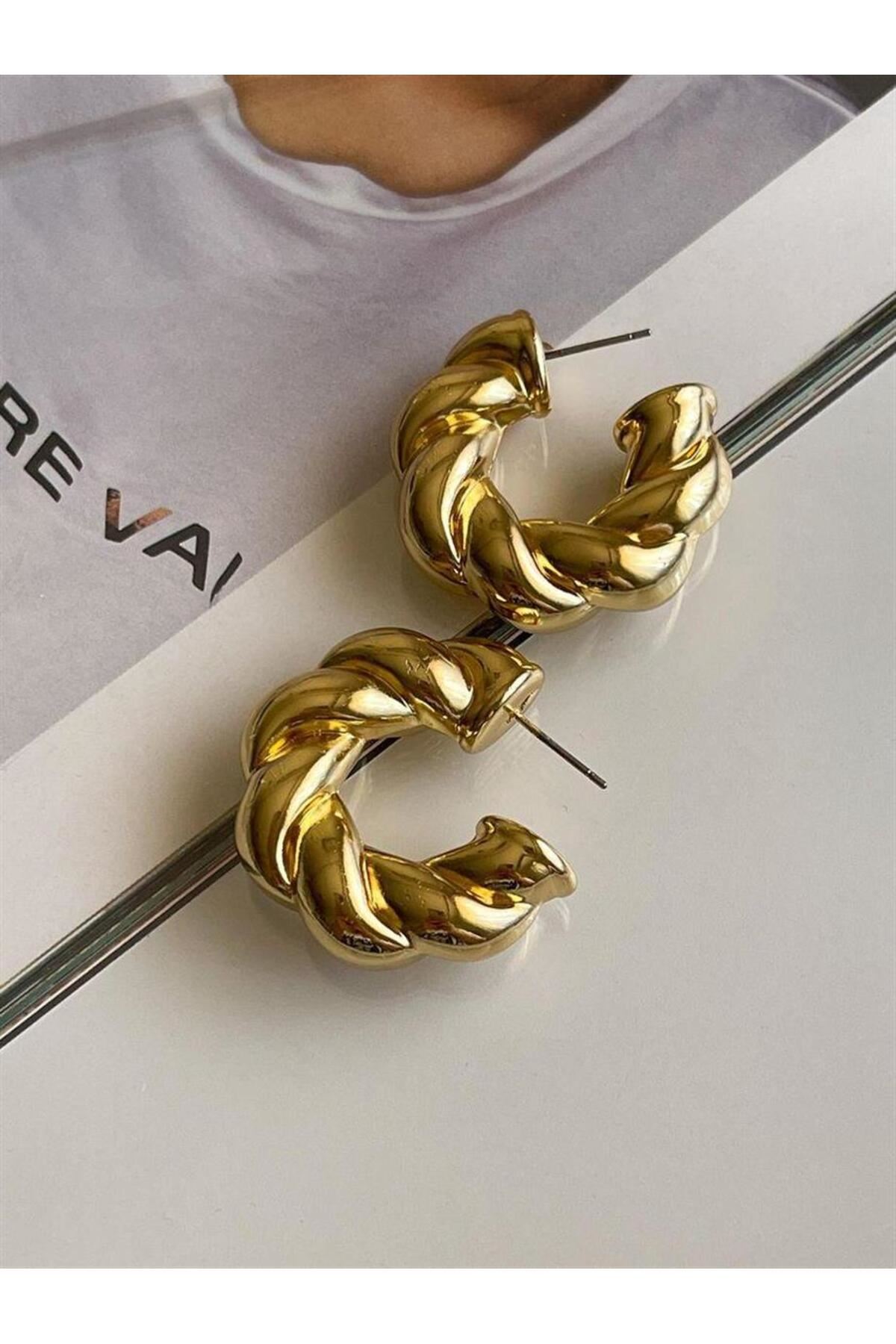Gold Kalın Burgulu Halka Küpe