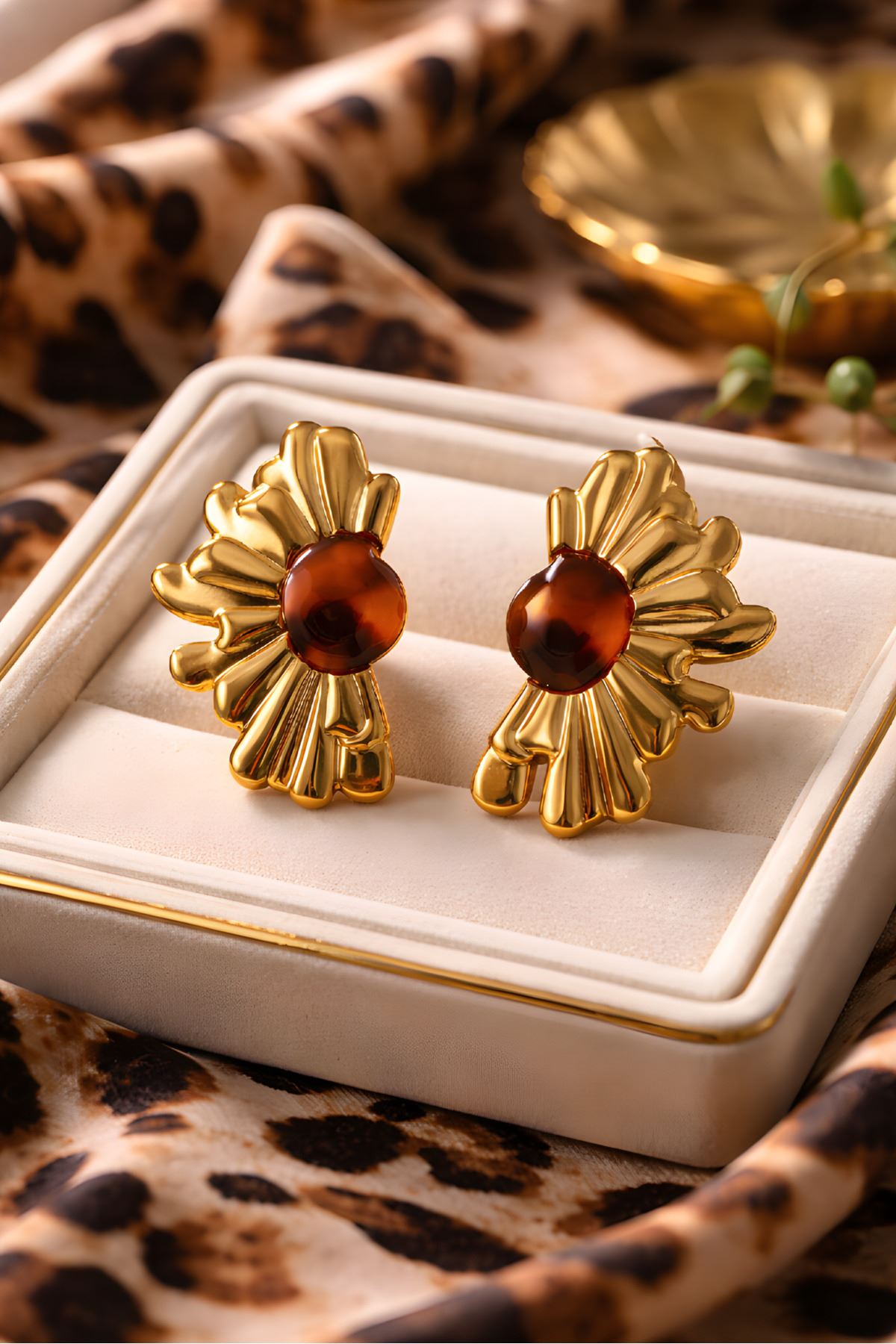 Gold İthal Leopar Küpe, Çok Hafif