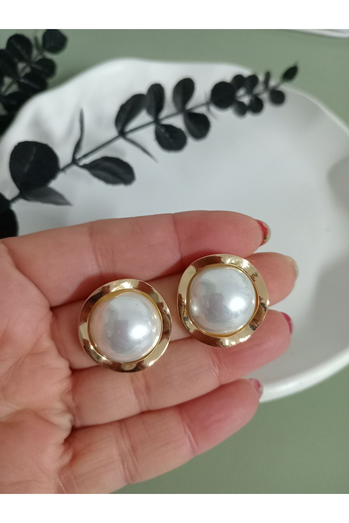 Gold Beyaz İnci Küpe