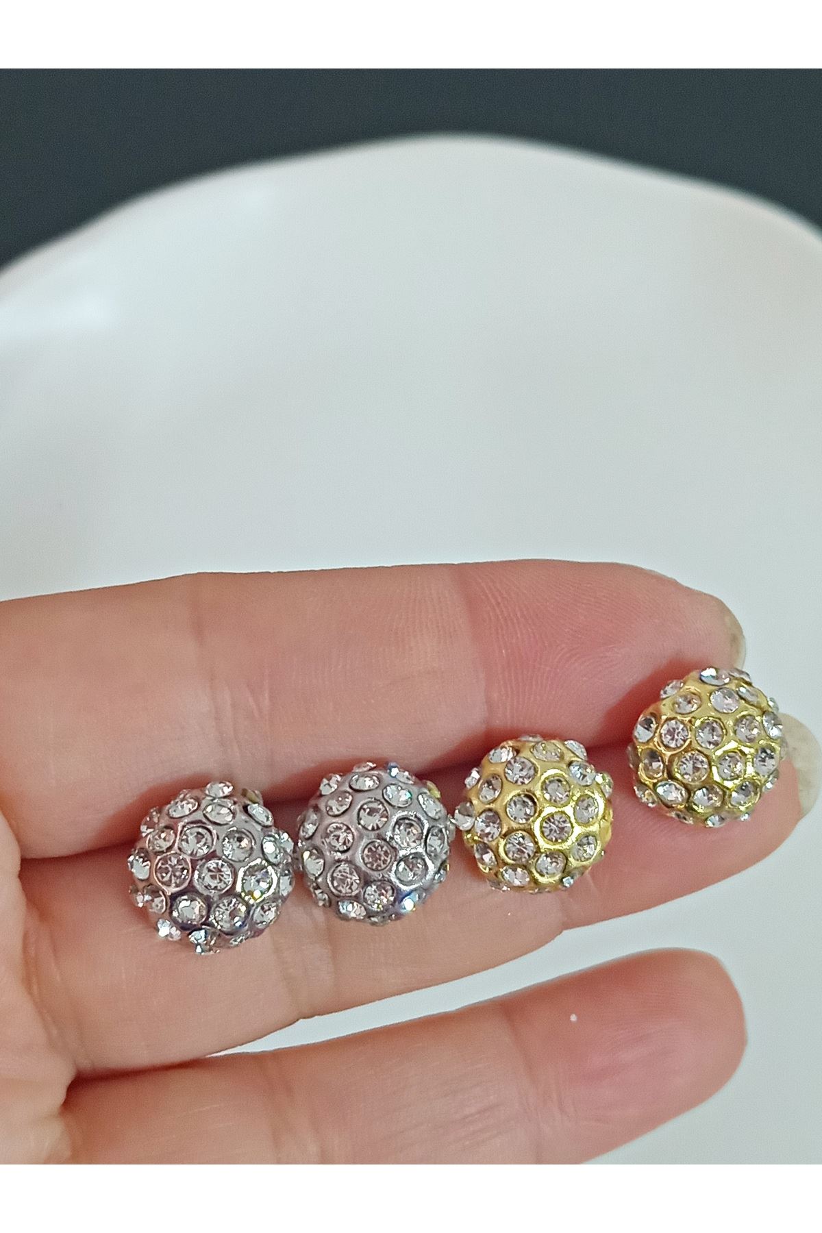 2 Çift , Gold-Gümüş Taşlı Minimal Kadın Küpe Seti