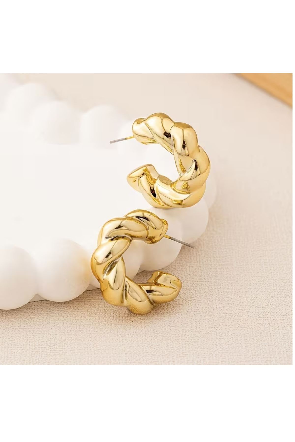 Gold Kalın Burgulu Halka Küpe