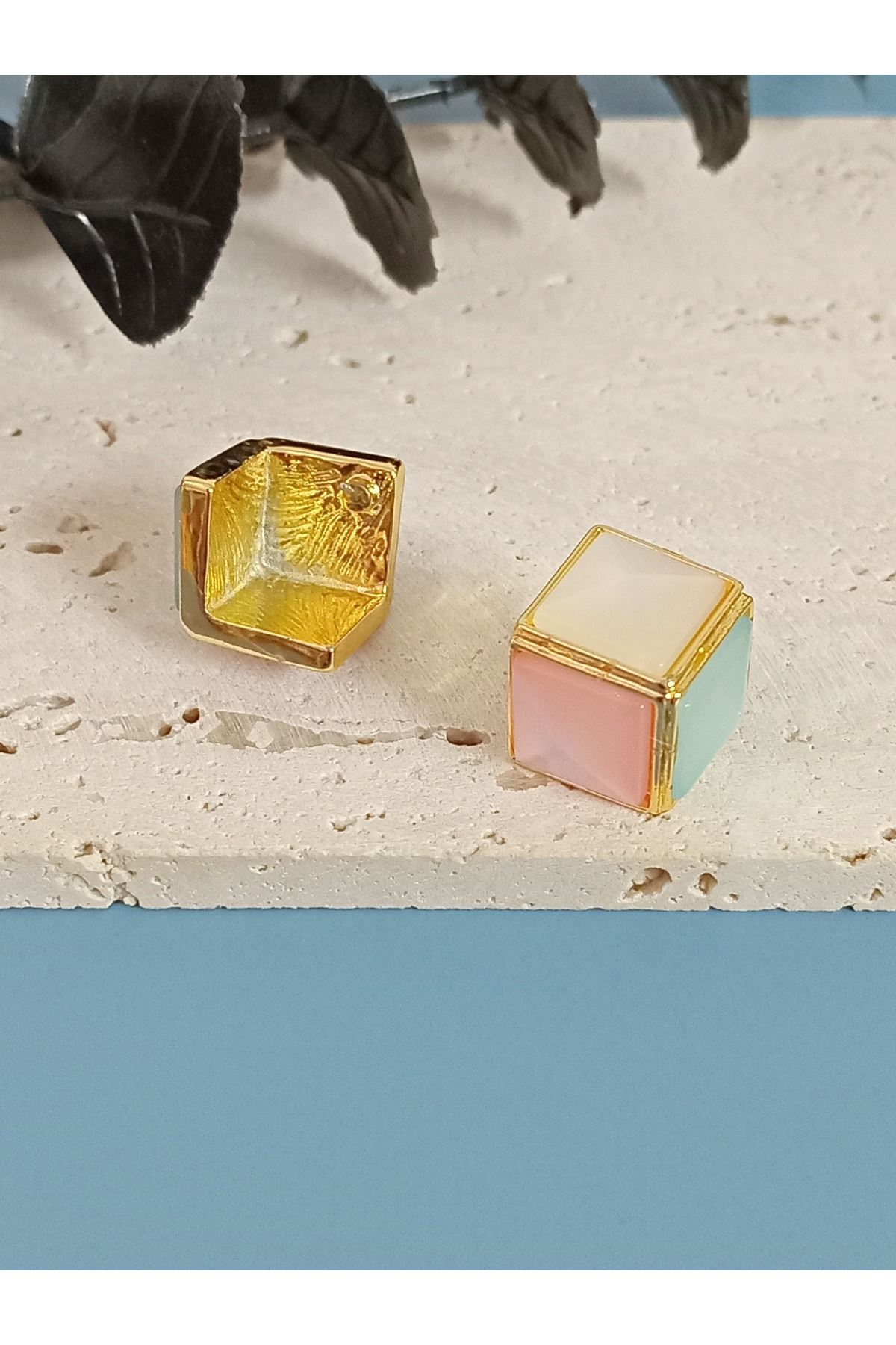 Gold Beyaz Pembe Mavi Küp Kadın Küpe
