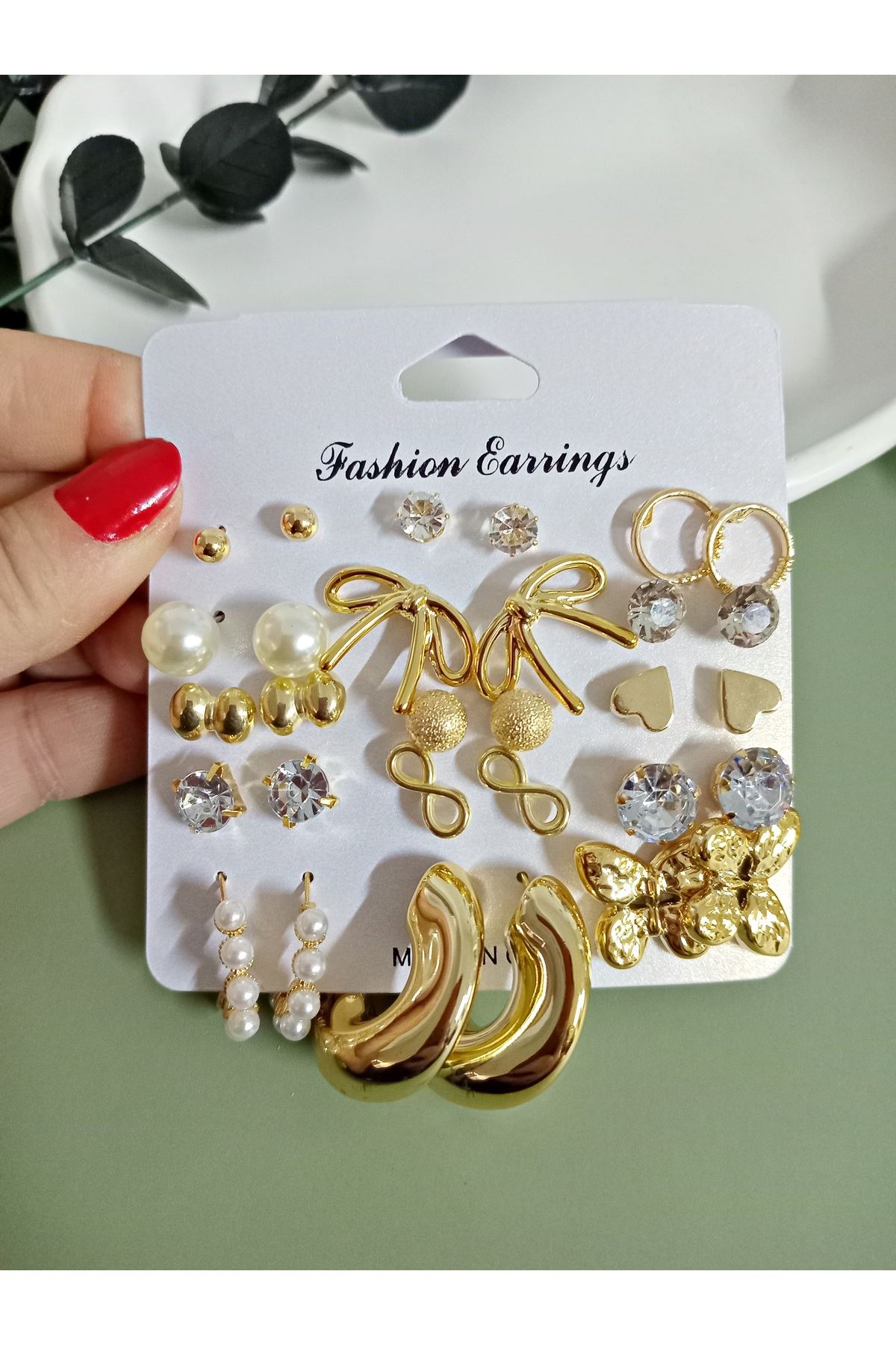 Gold 15 Çift 30 Adet Küçük Kombin Küpe Seti