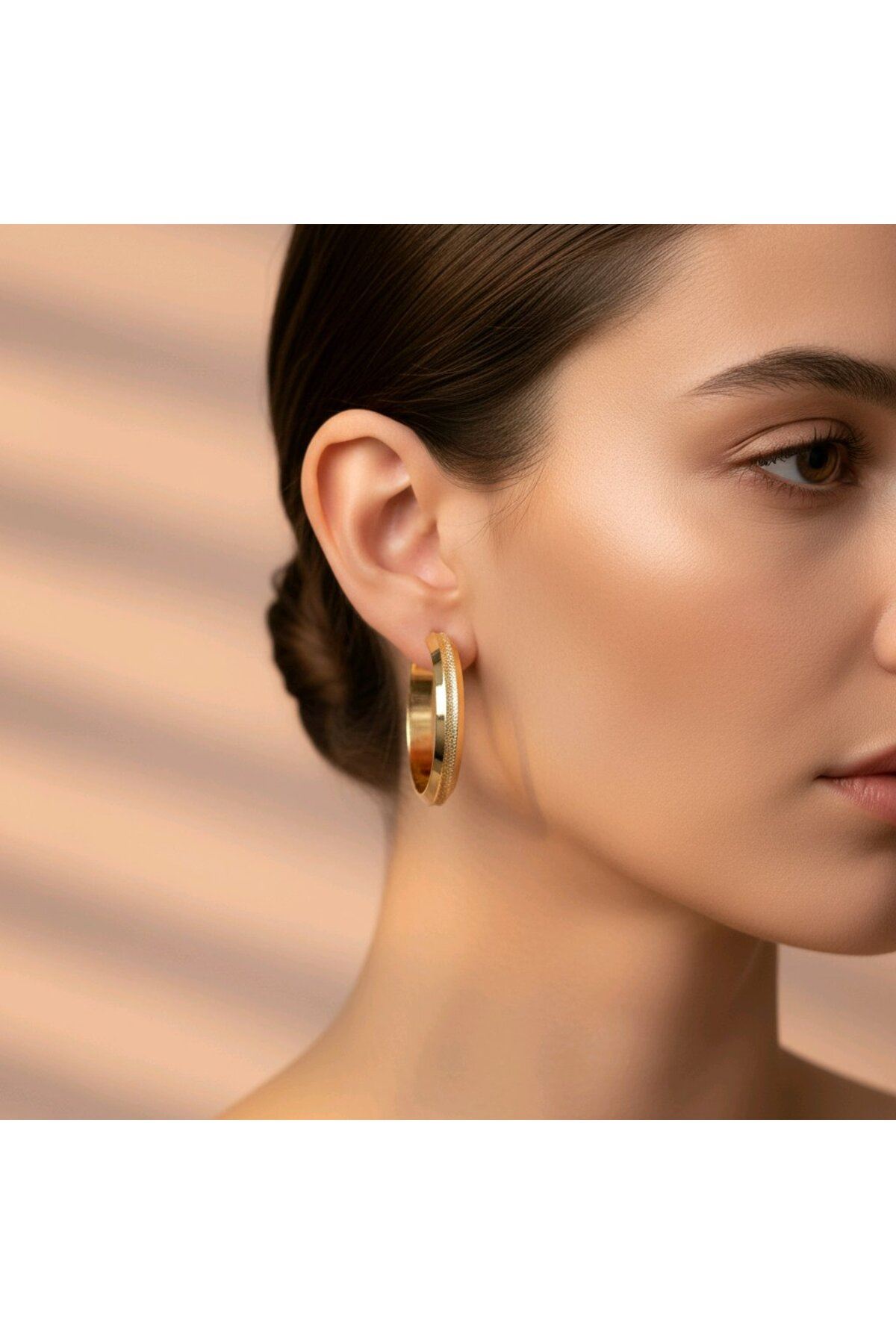 Gold 3cm Dokulu Halka Küpe
