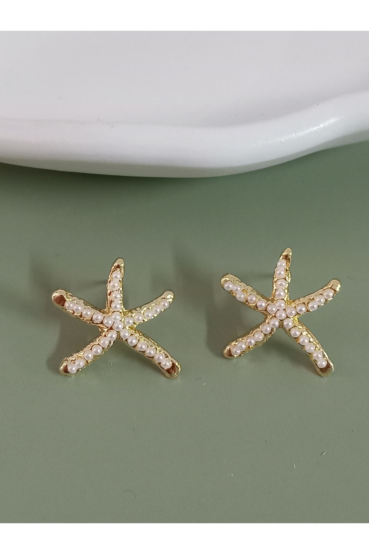 Gold İncili Küçük Deniz Yıldızı Küpe