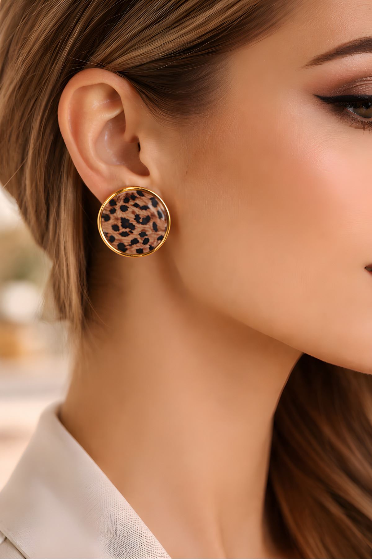 Gold İthal Leopar Küpe, Çok Hafif