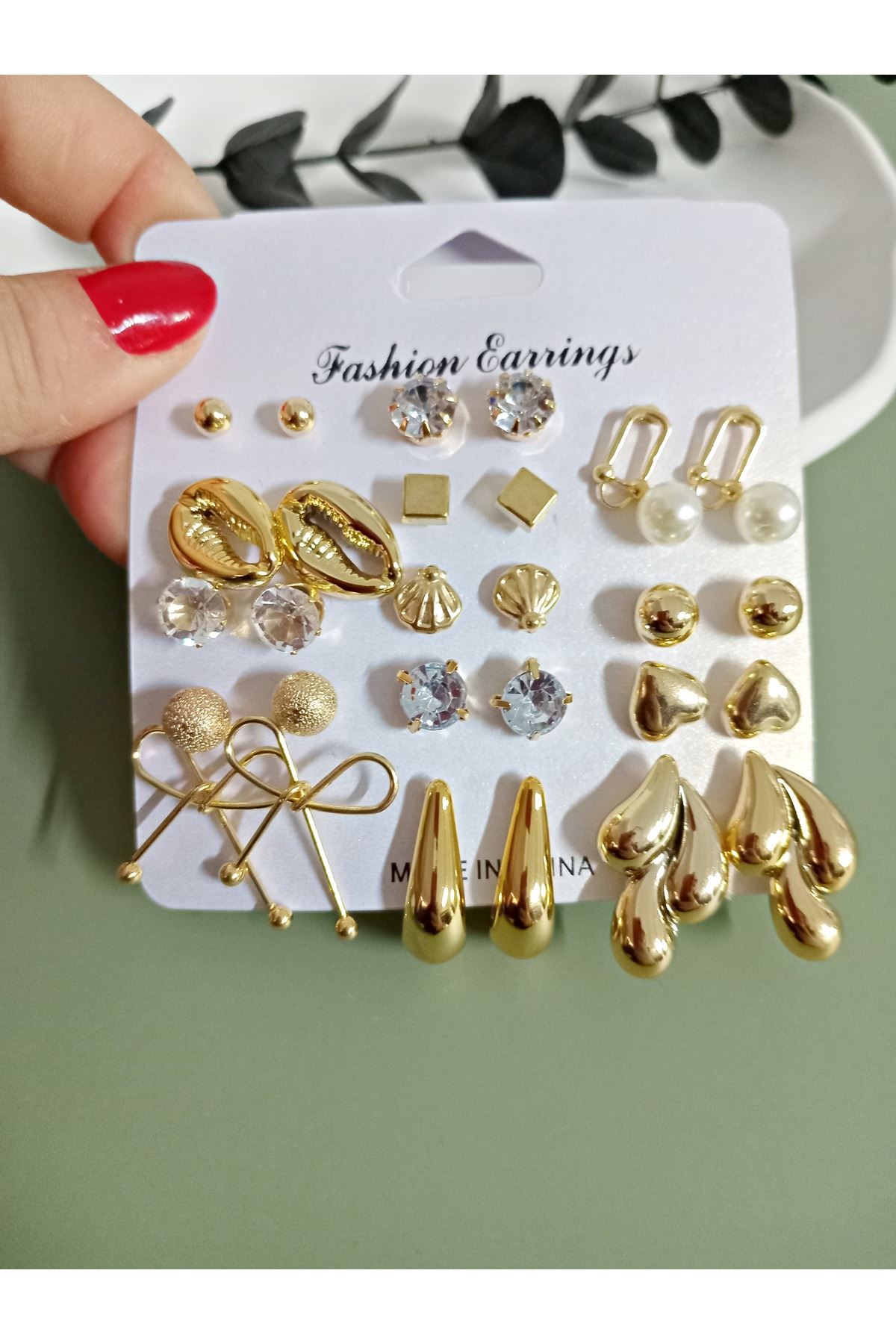 Gold 15 Çift 30 Adet Küçük Kombin Küpe Seti