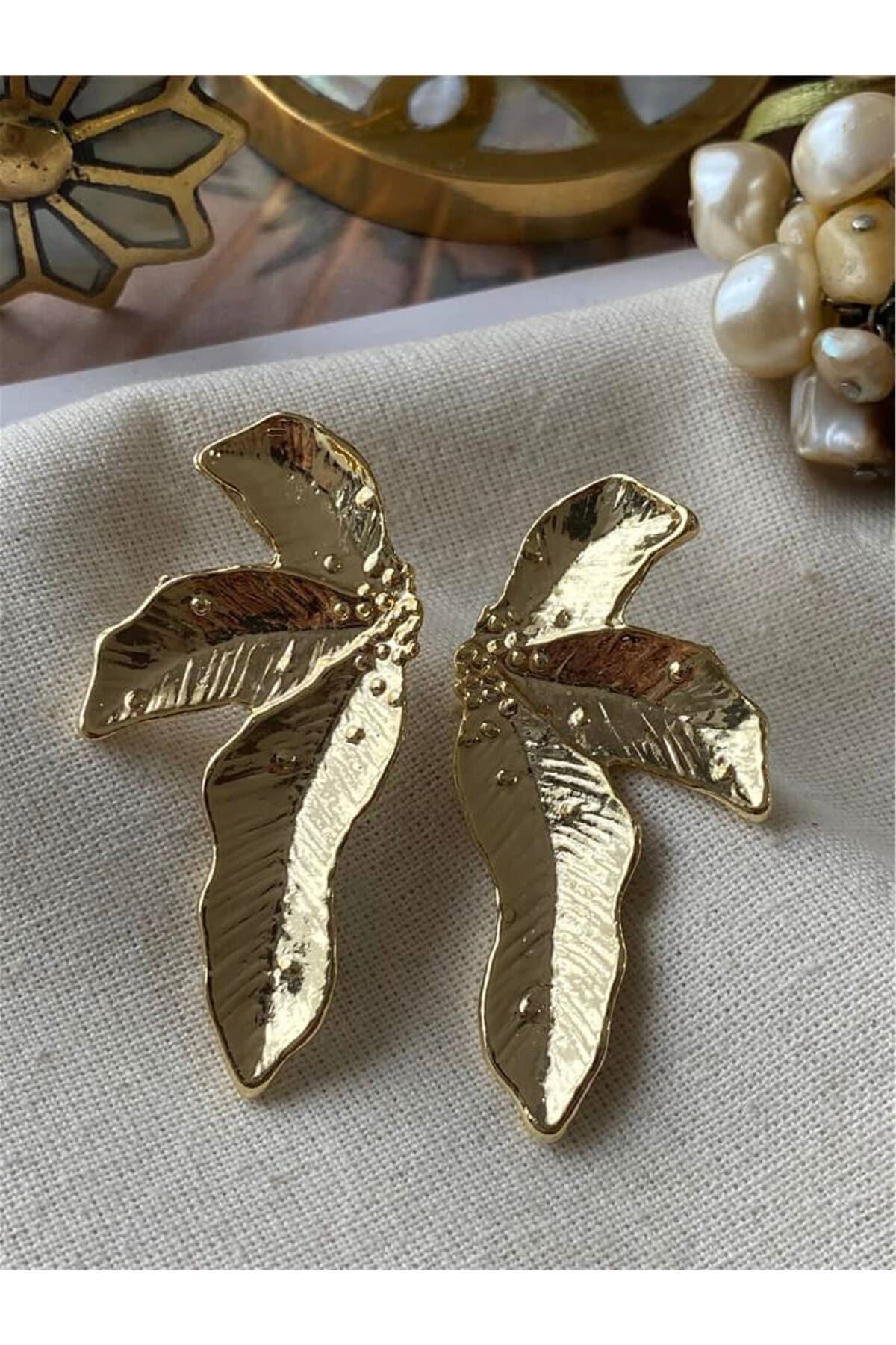 Gold Palmiye Yaprağı Küpe