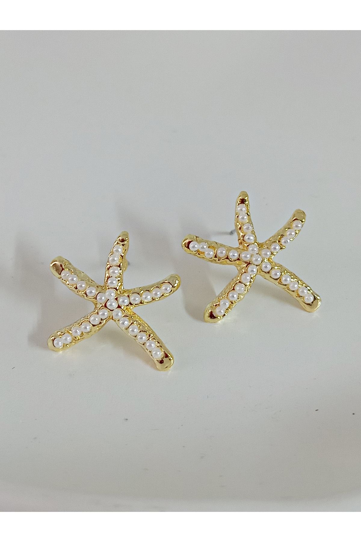 Gold İncili Küçük Deniz Yıldızı Küpe