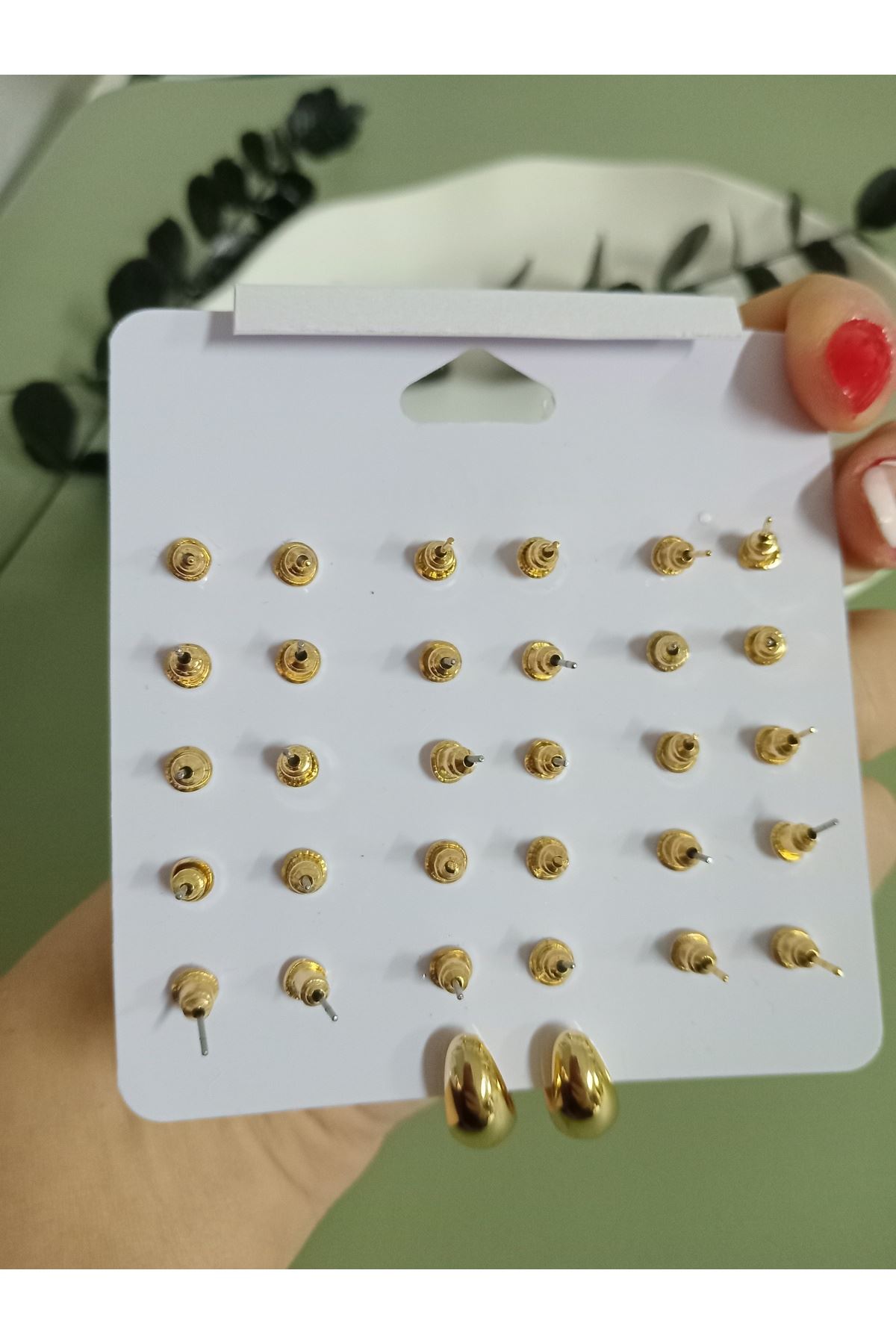 Gold 15 Çift 30 Adet Küçük Kombin Küpe Seti