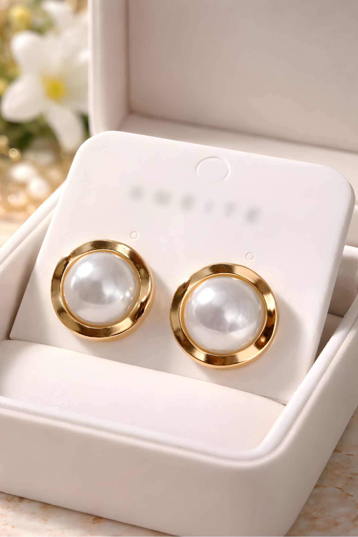 Gold Beyaz İnci Küpe