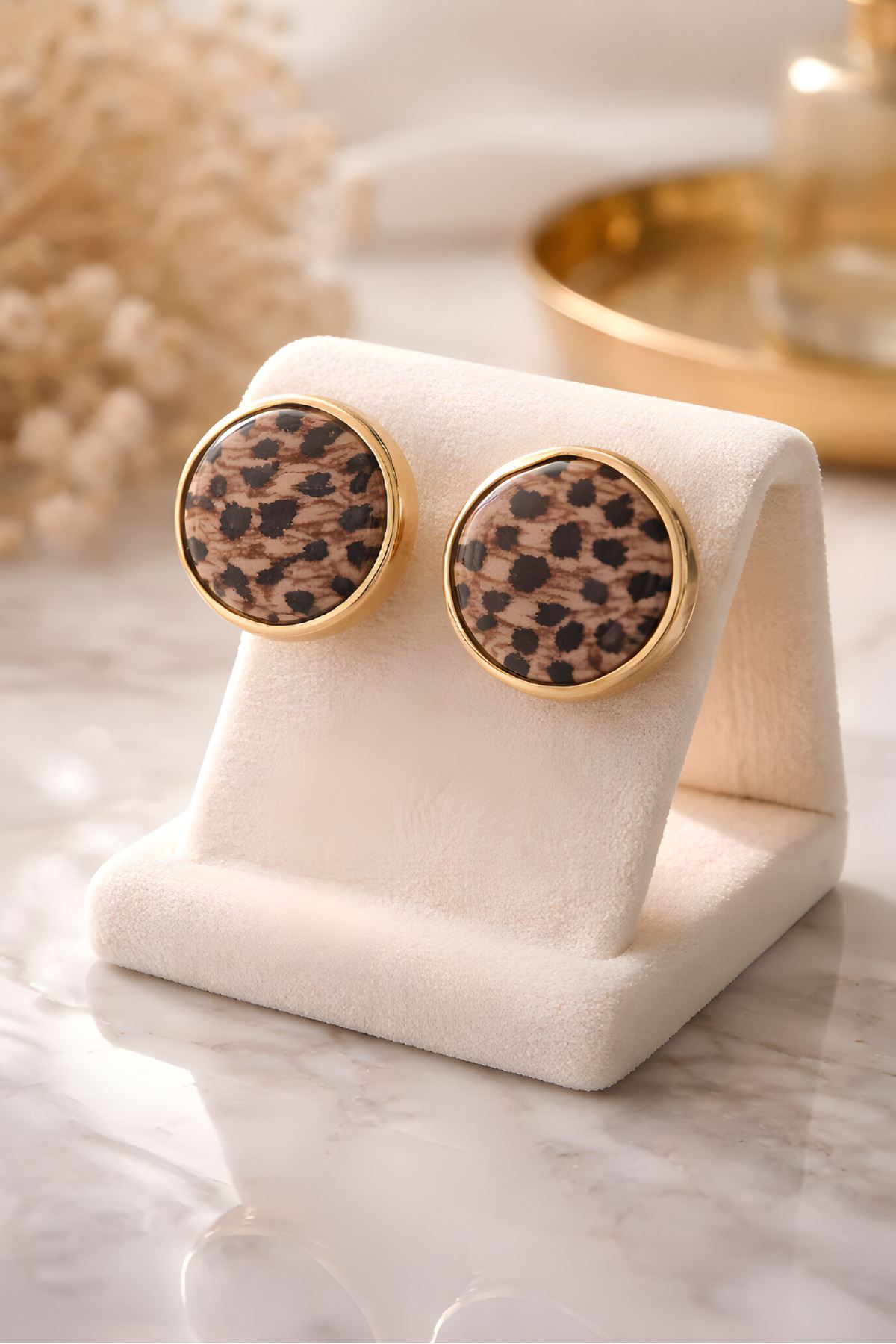Gold İthal Leopar Küpe, Çok Hafif