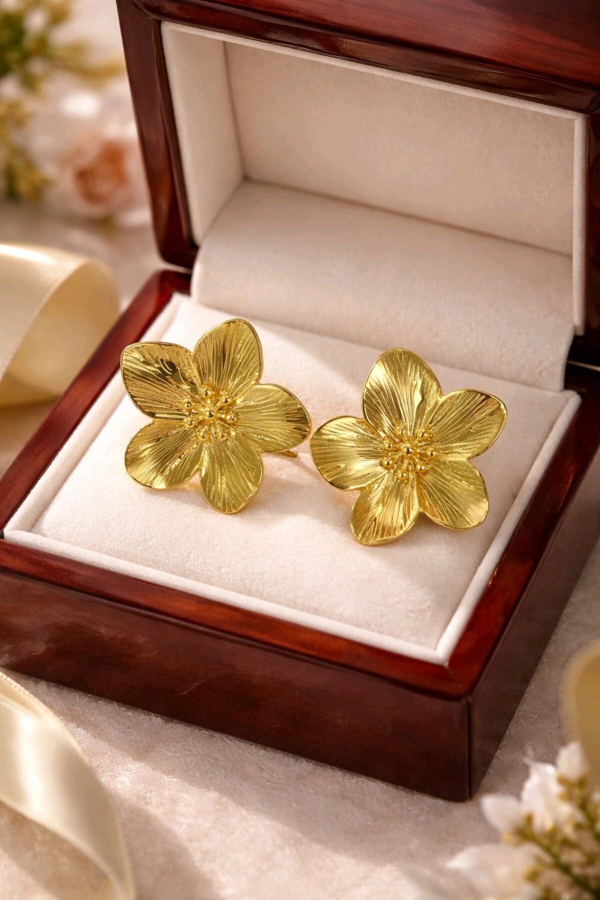 Gold Çiçek Küpe