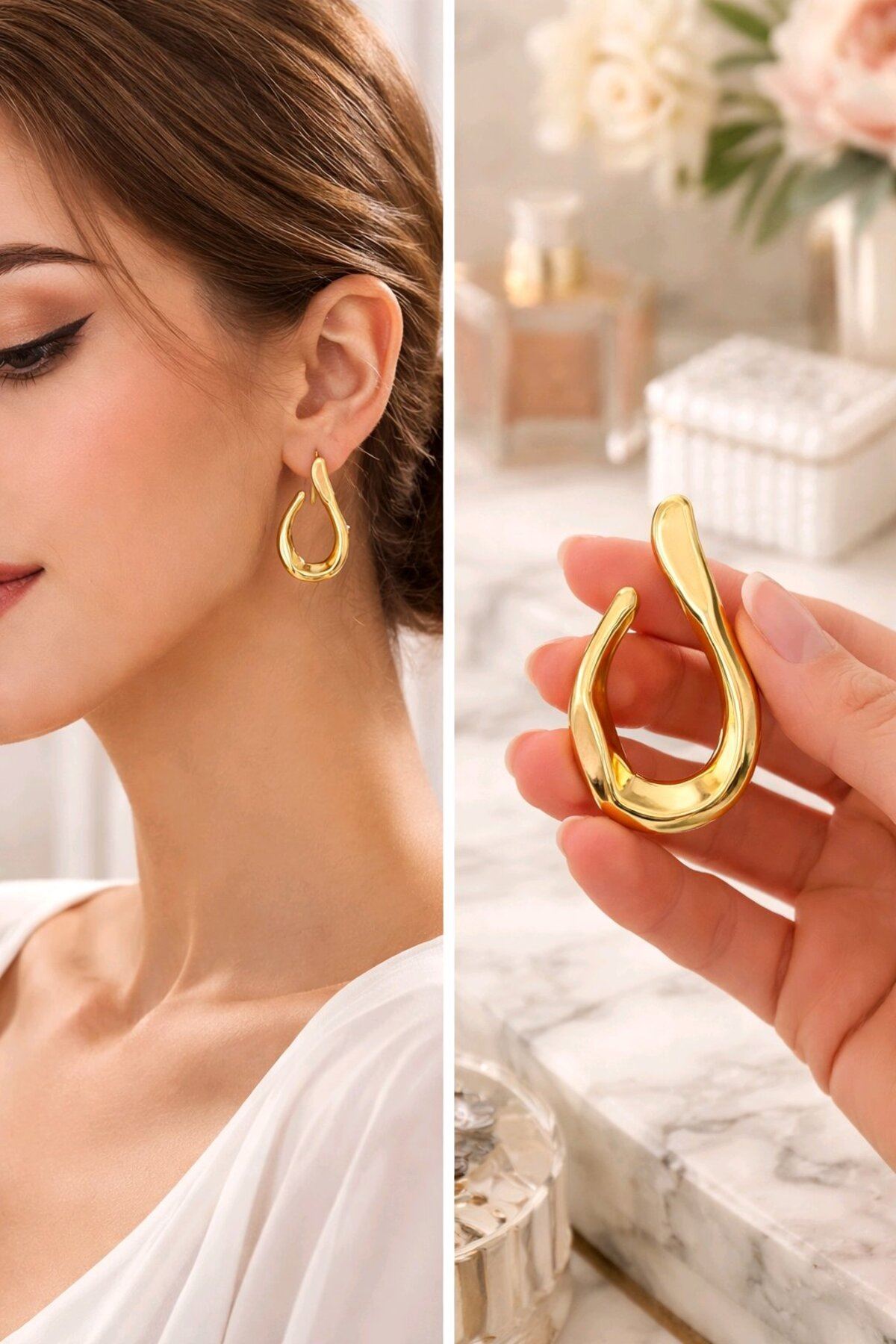 Gold Geometrik Küpe, Çok Hafif