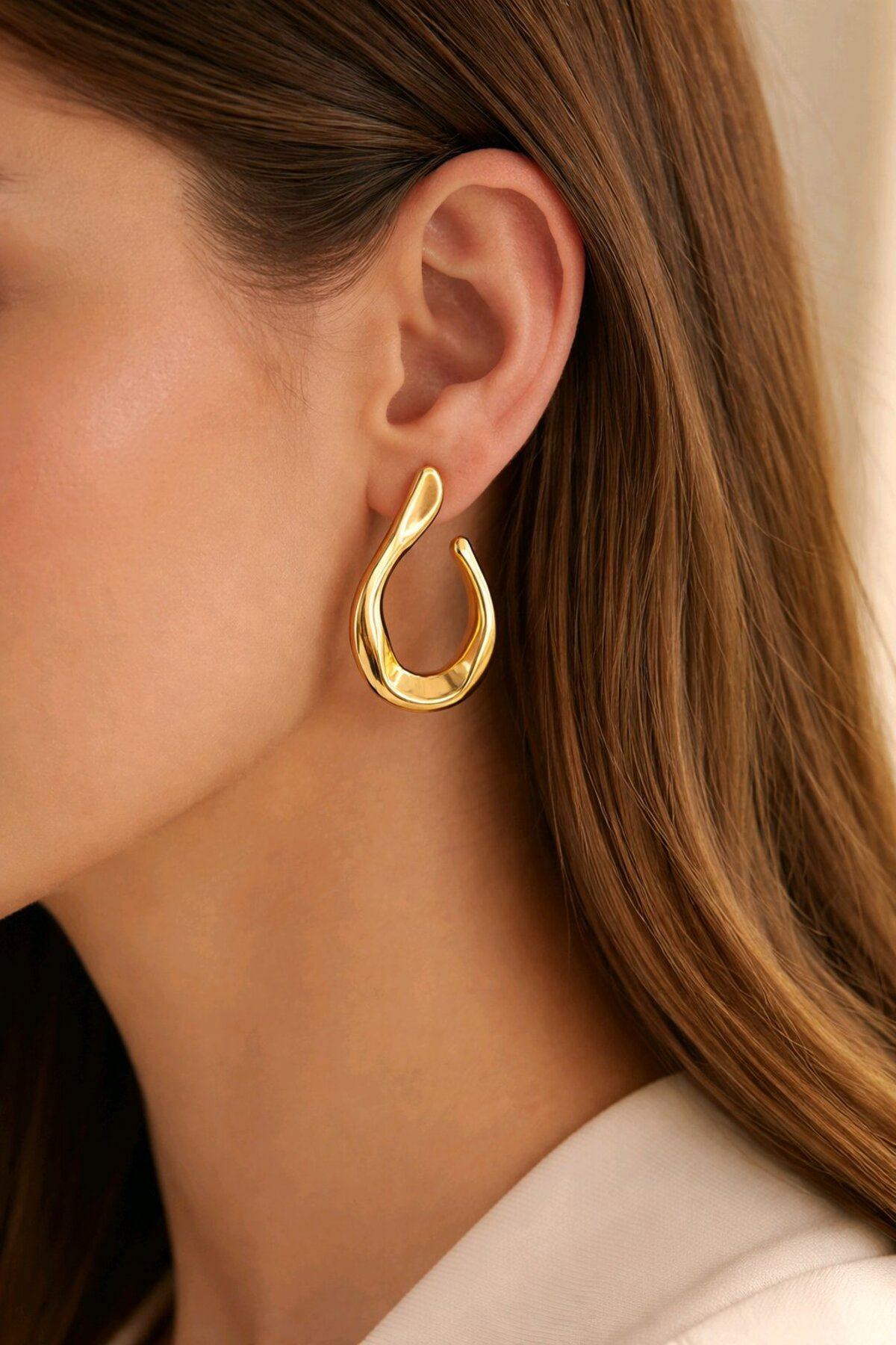 Gold Geometrik Küpe, Çok Hafif