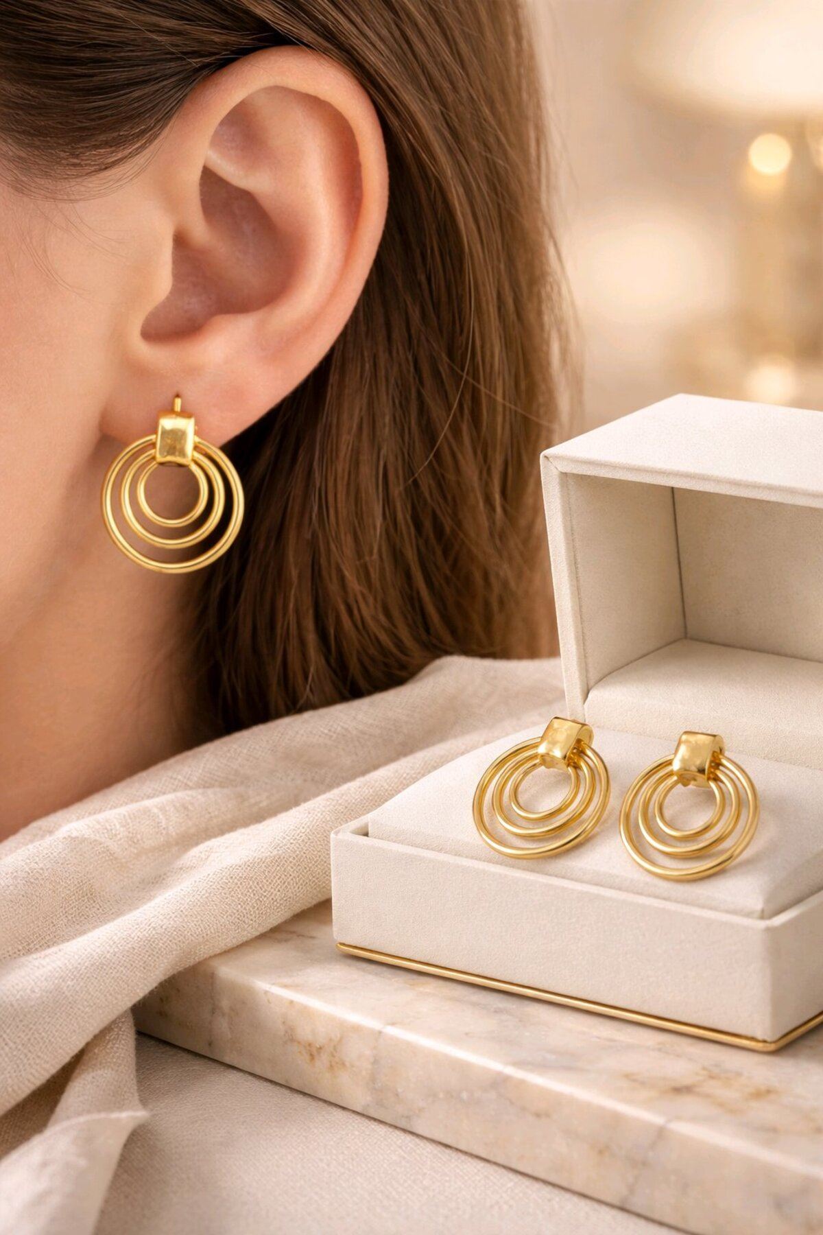 Gold İllüzyon Küpe