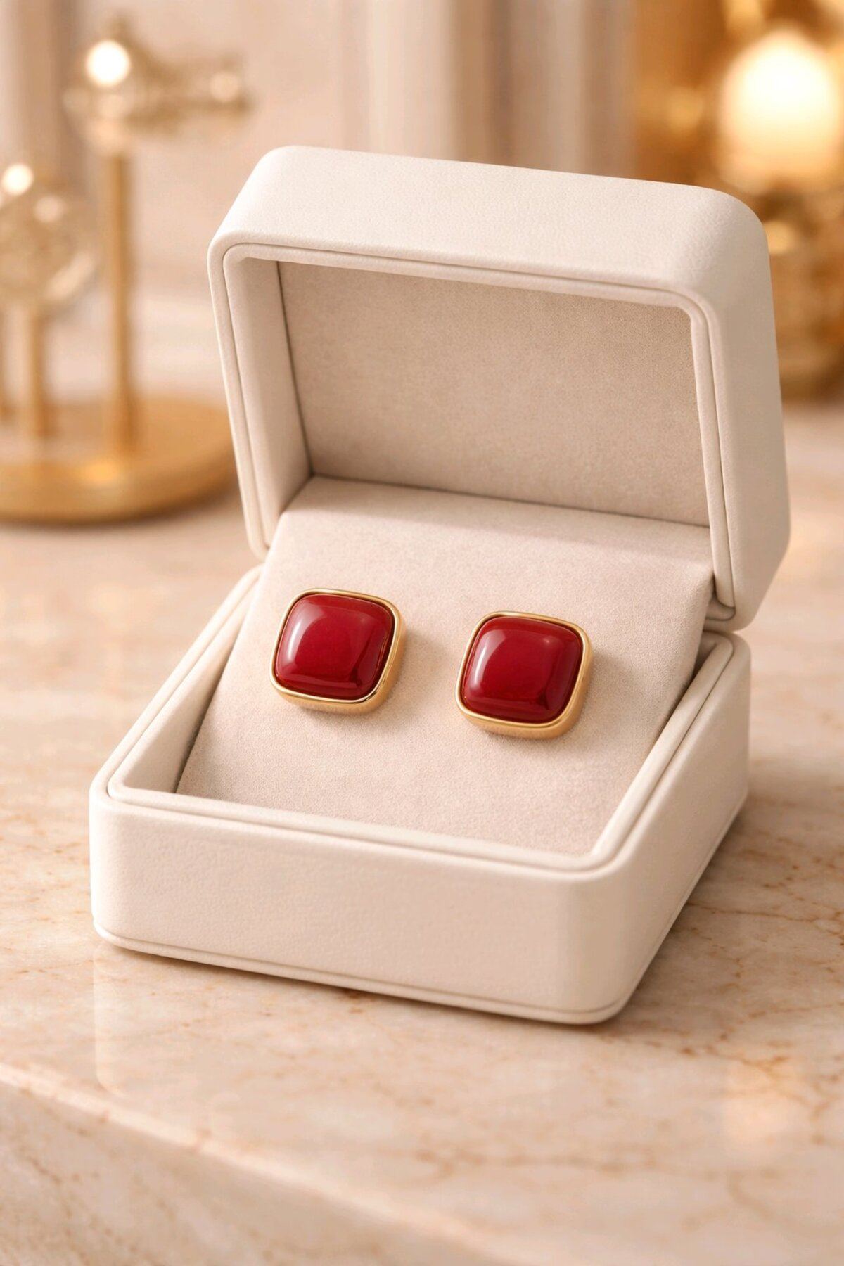 Gold Kare Bordo Küpe