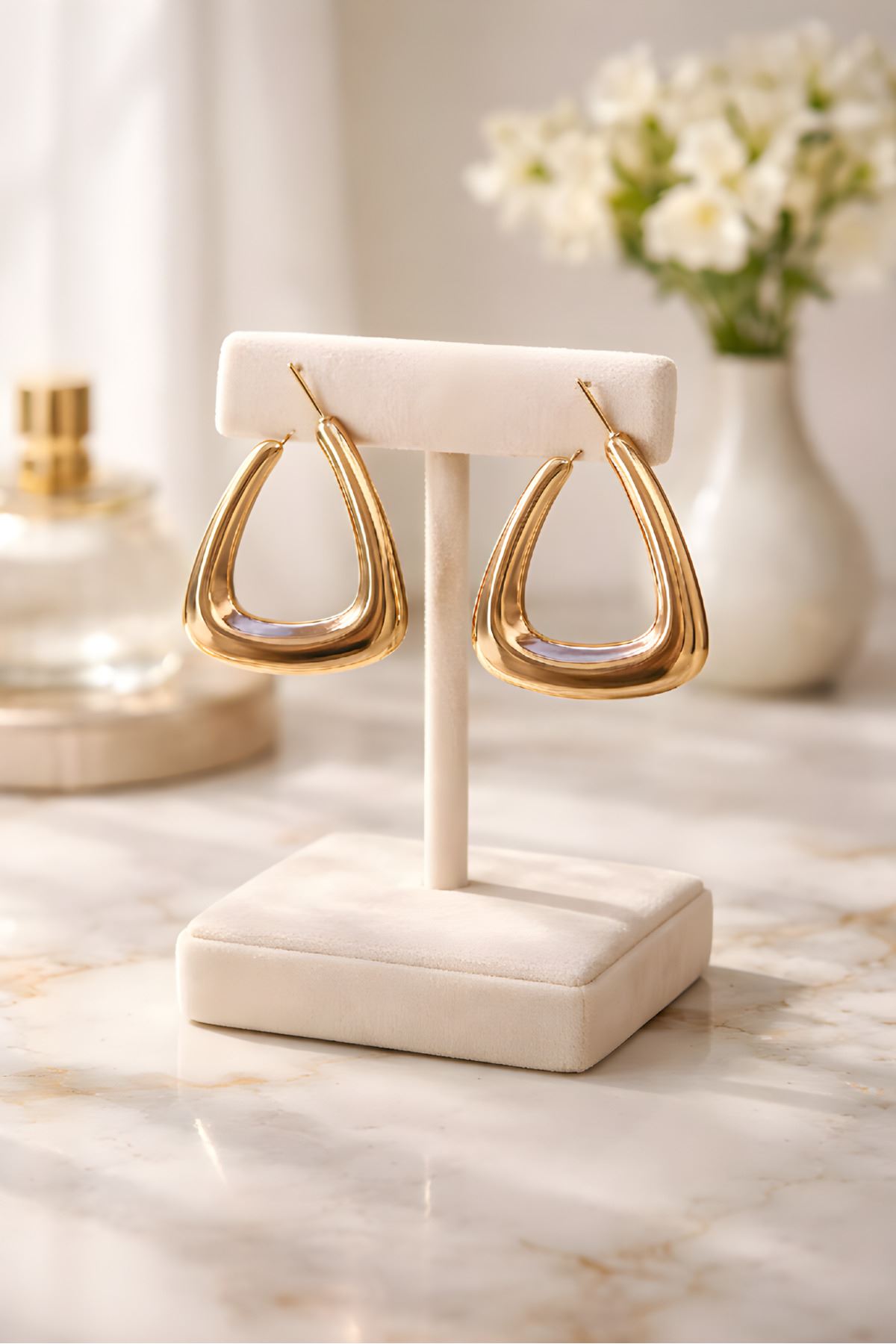 Gold Üçgen Halka Küpe, Çok Hafif