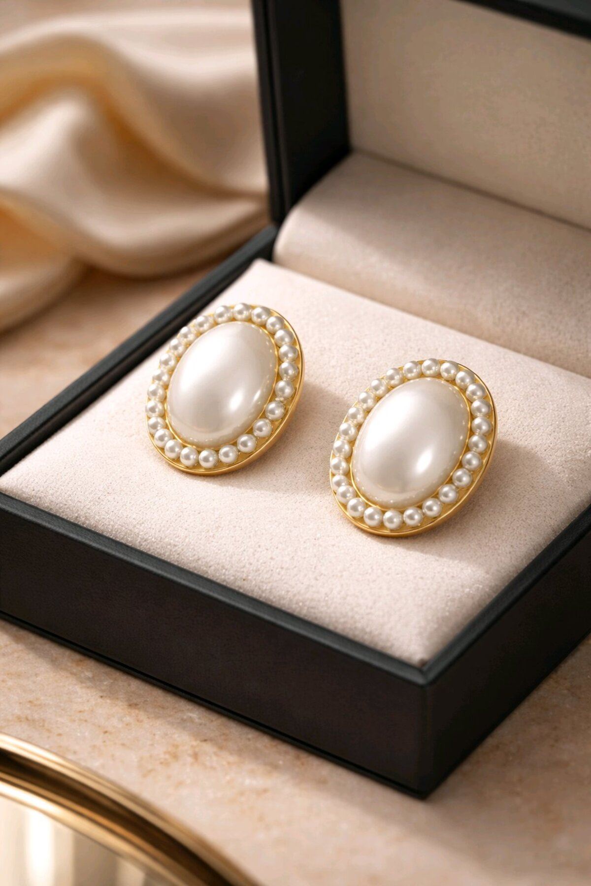 İncili Oval Hafif Küpe