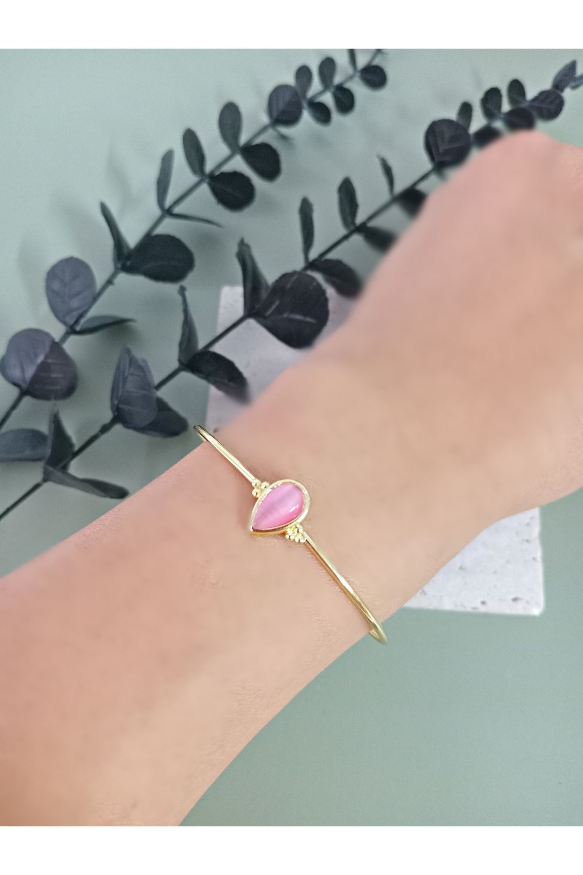 Gold Pembe Damla Taşlı Çıtır Bilezik