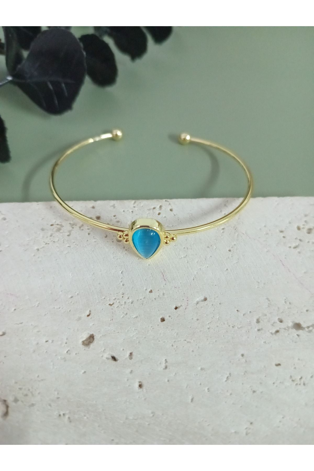 Gold Mavi Damla Taşlı Çıtır Bilezik