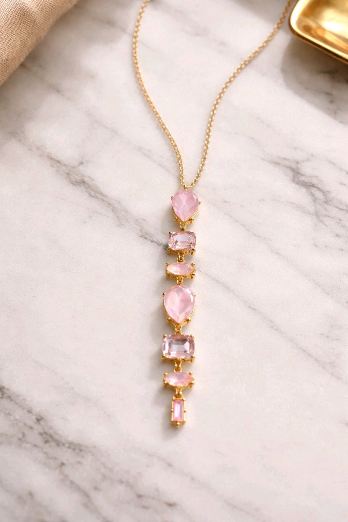 Y Kolye, Buz Pembe Zirkon Taşlı Y Kolye Element