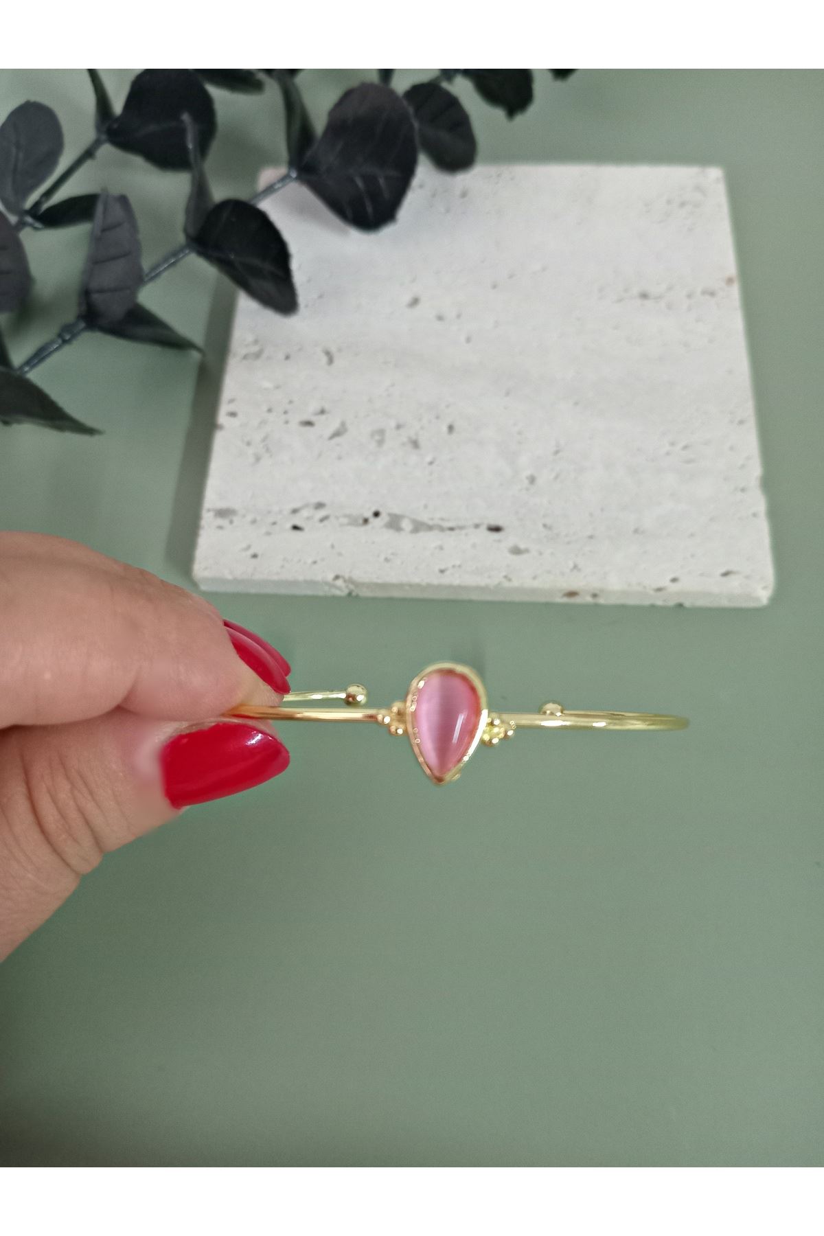 Gold Pembe Damla Taşlı Çıtır Bilezik