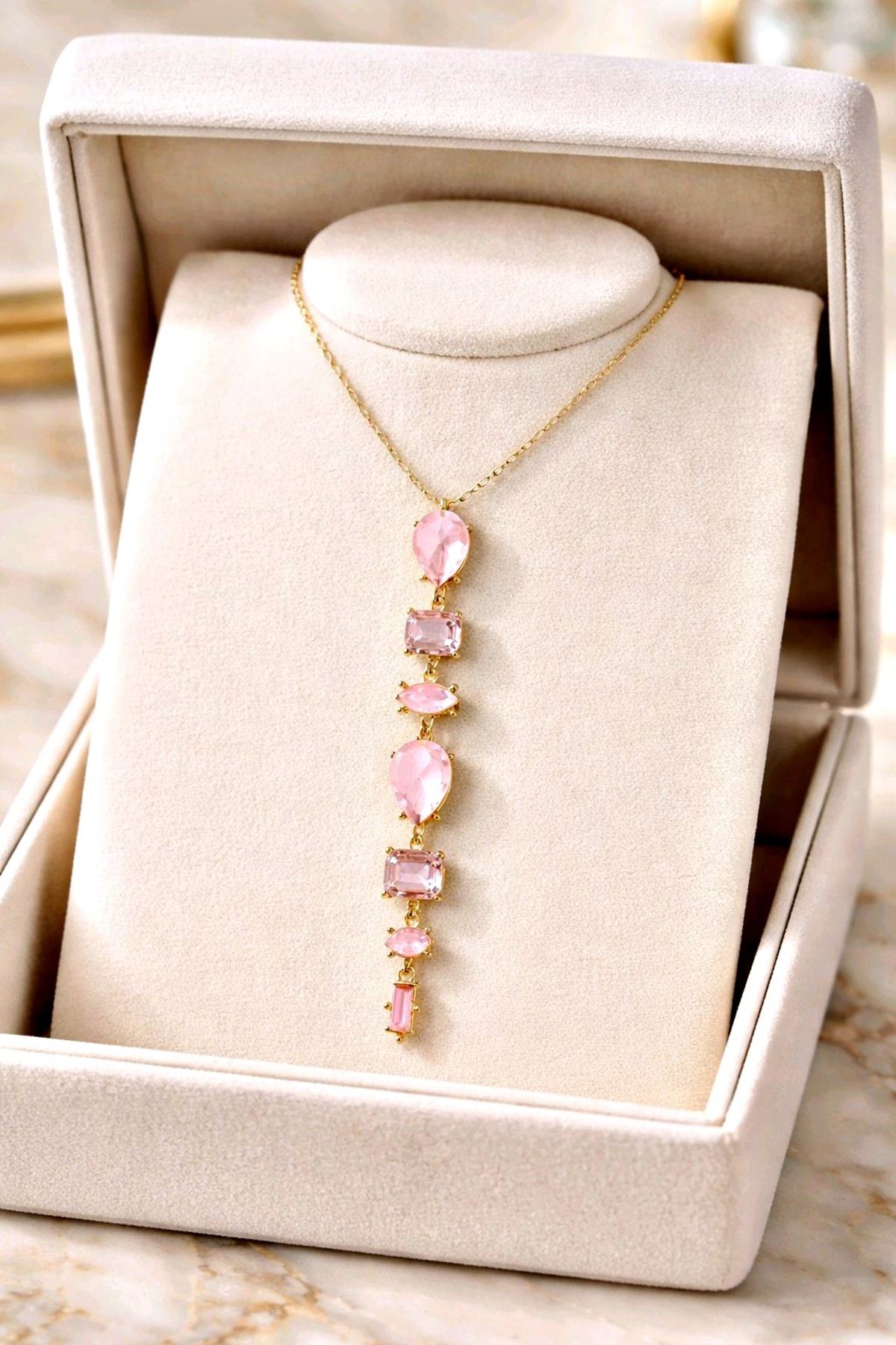 Y Kolye, Buz Pembe Zirkon Taşlı Y Kolye Element