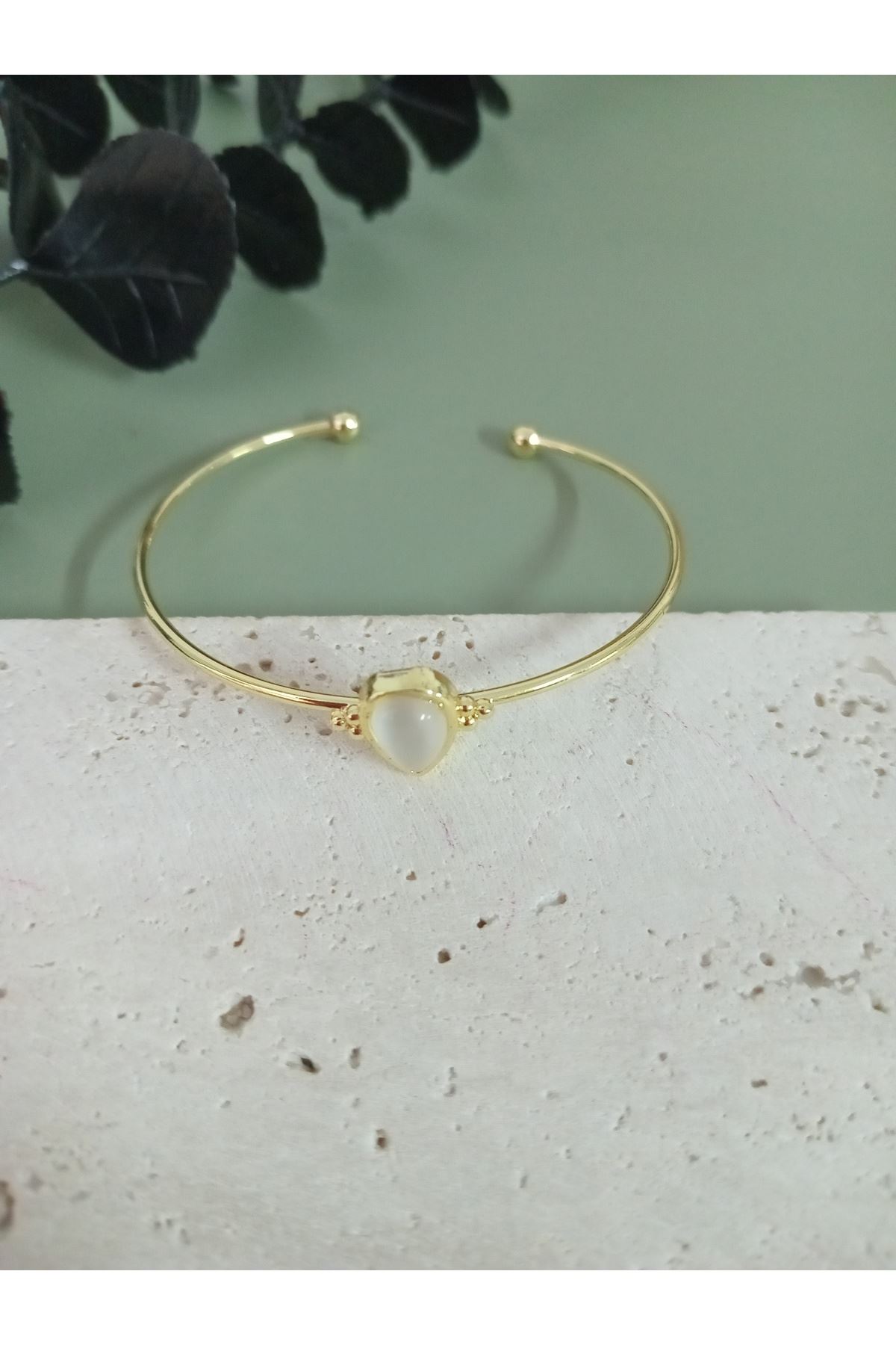 Gold Beyaz Damla Taşlı Çıtır Bilezik