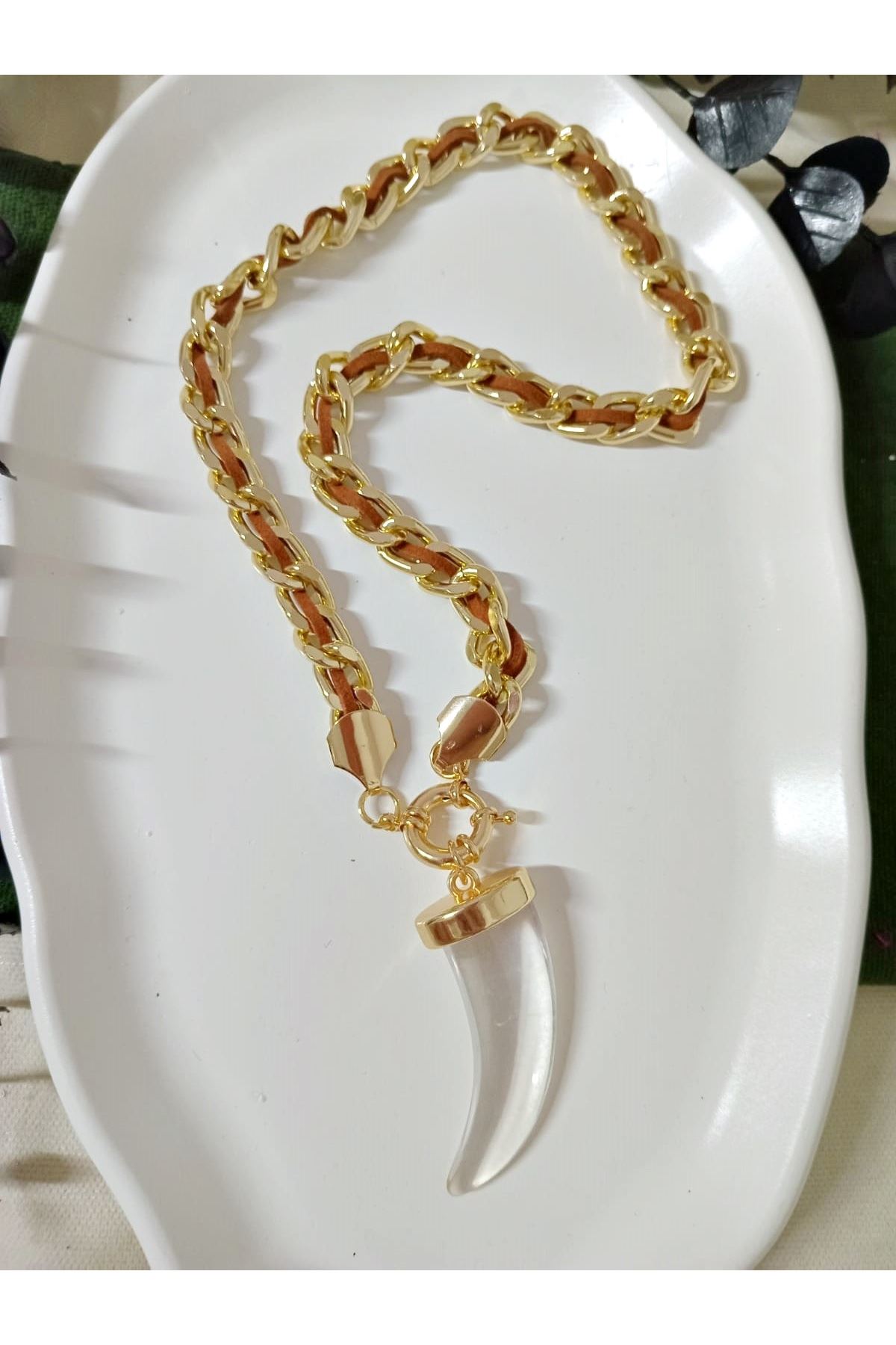 Şeffaf Fildişi Gold Elegant Tarz Kolye