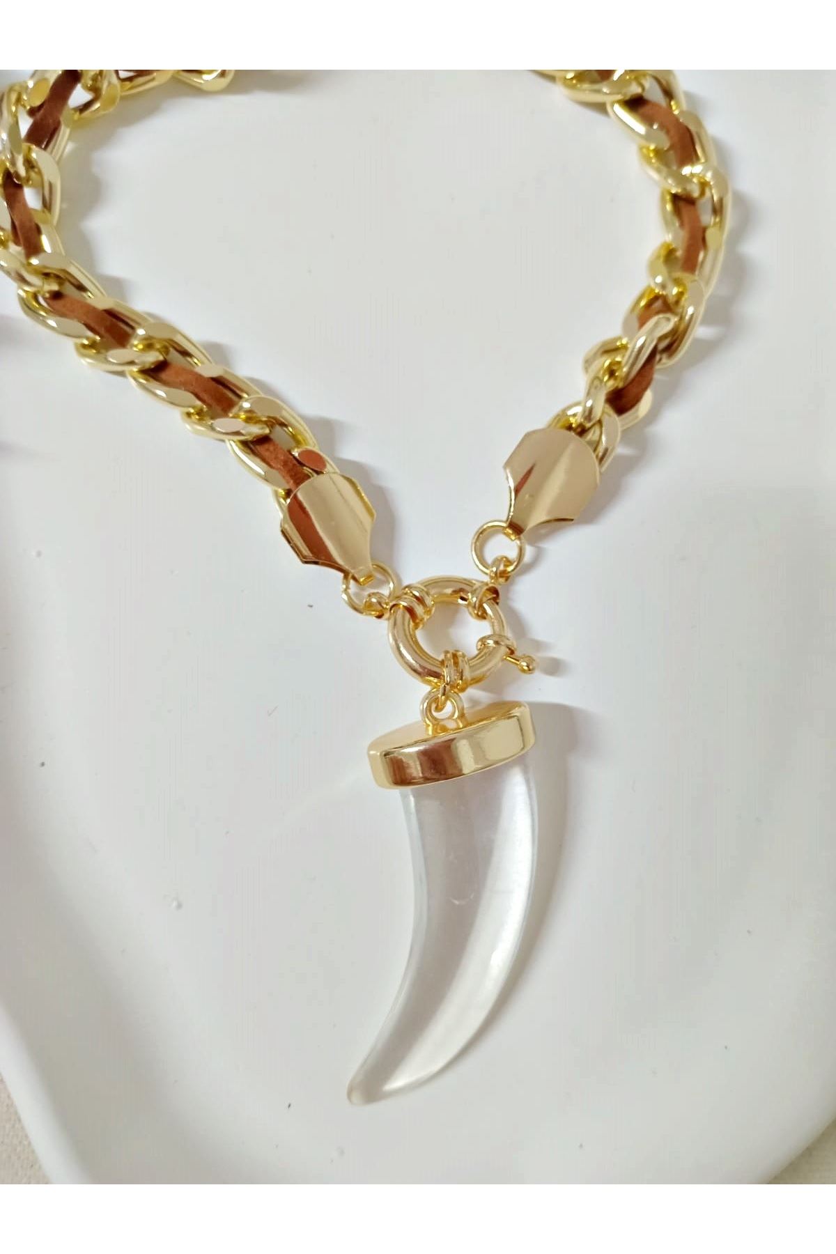 Şeffaf Fildişi Gold Elegant Tarz Kolye