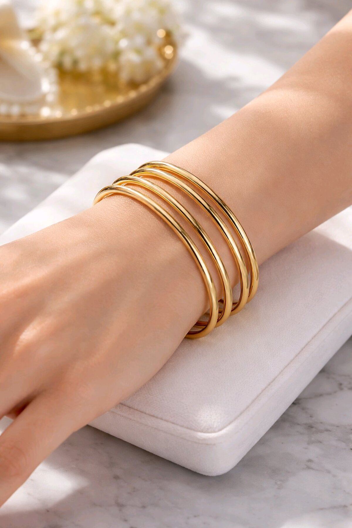 Marka Model, 4 Adet Gold Bilezık, Çap:7cm