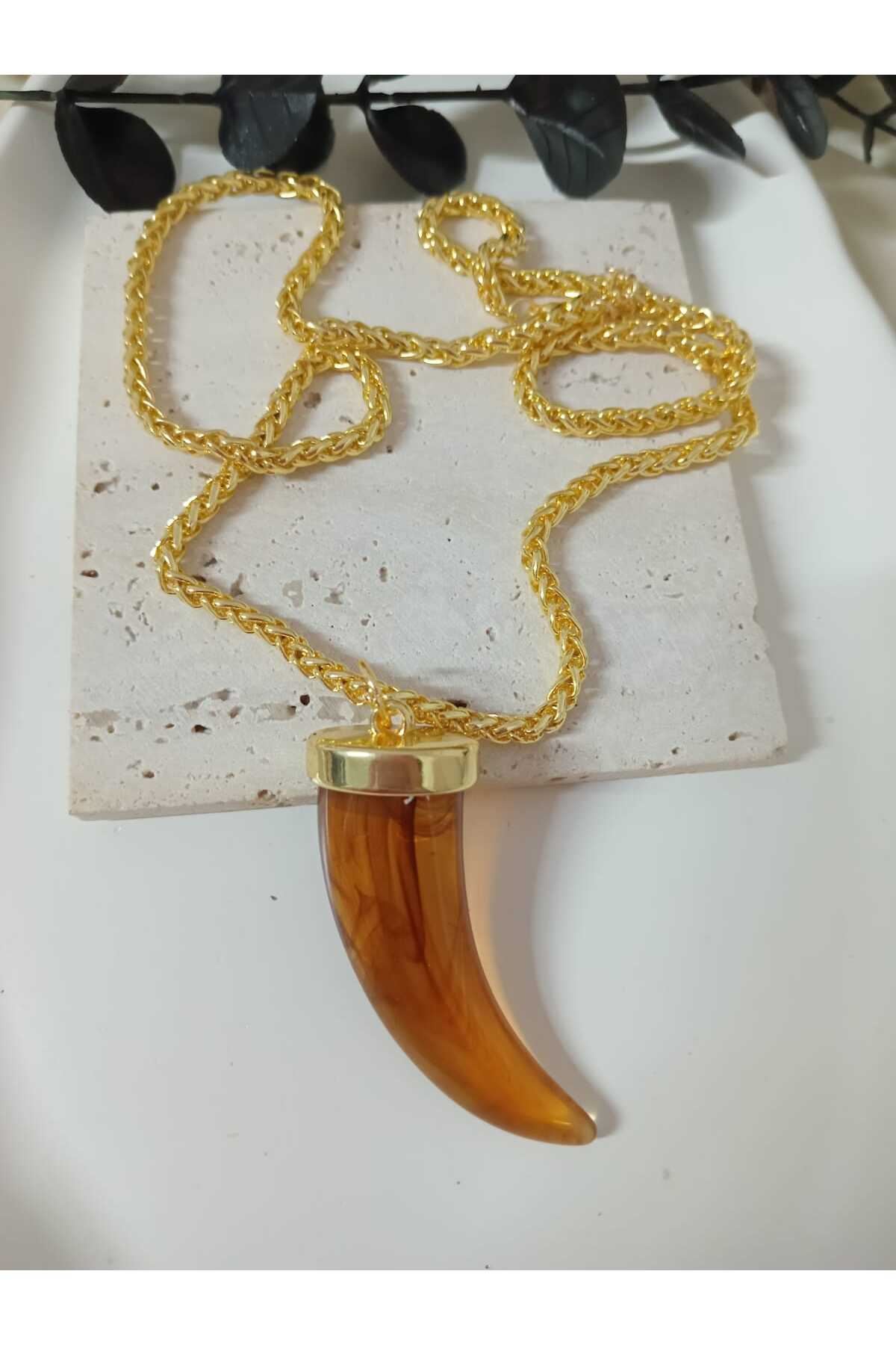 Kahverengi Fildişi Gold Elegant Tarz Kolye