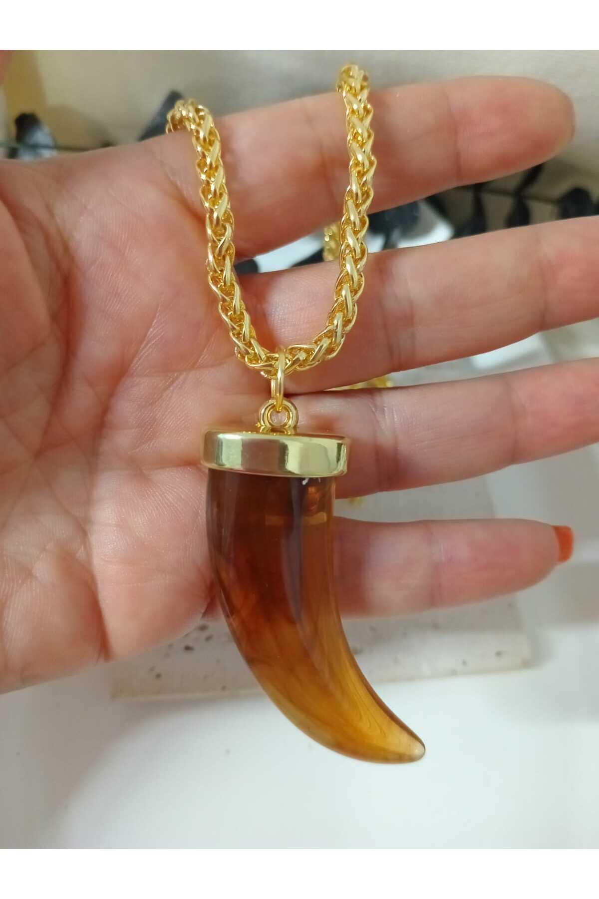 Kahverengi Fildişi Gold Elegant Tarz Kolye