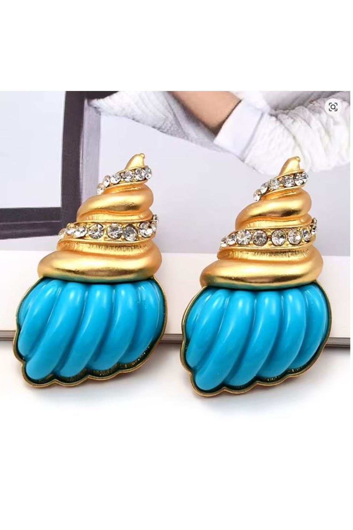 Turkuaz İstridye Şık Trend Kadın Küpe