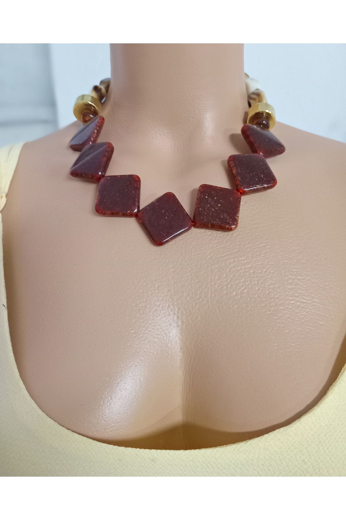 Kahverengi Krem Elegant Kolye
