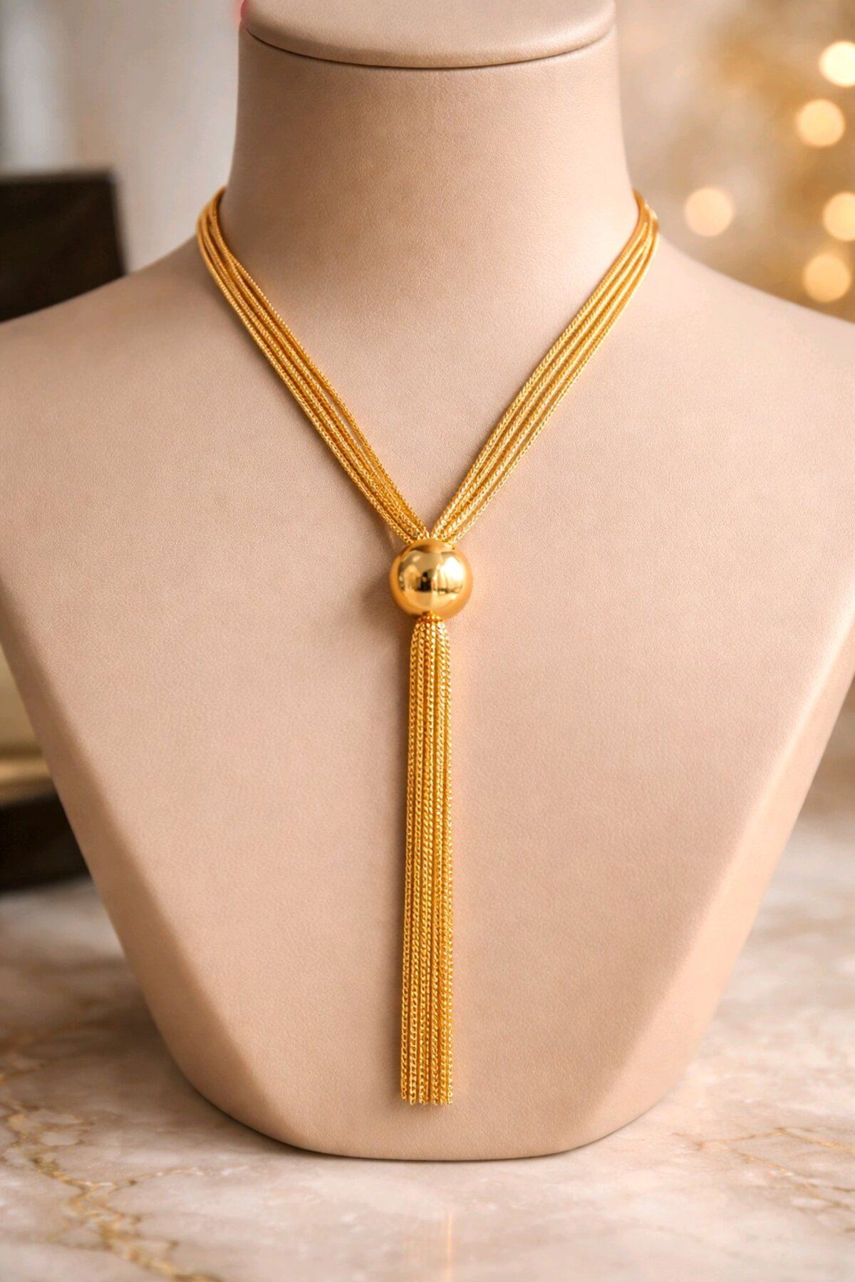 Gold Çoklu Zincir Şık Elegant Y Kolye