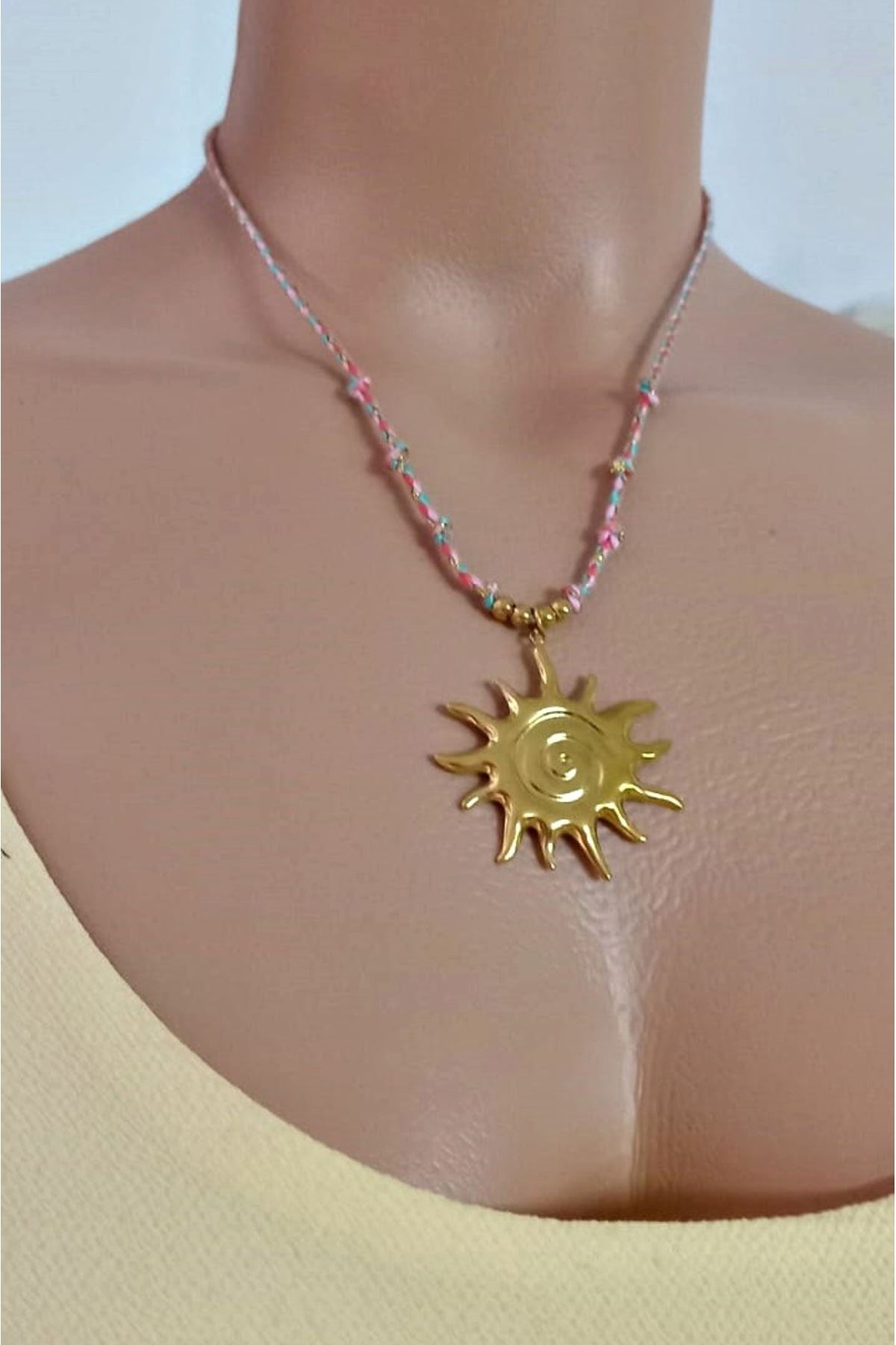Çelik Gold Güneş Pembe Zincirli Elegant Kolye