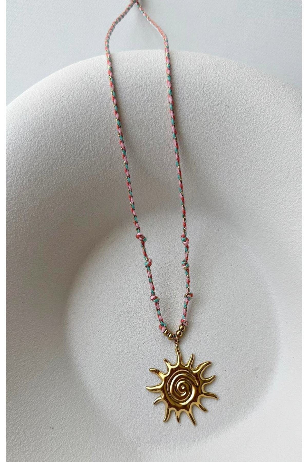 Çelik Gold Güneş Pembe Zincirli Elegant Kolye