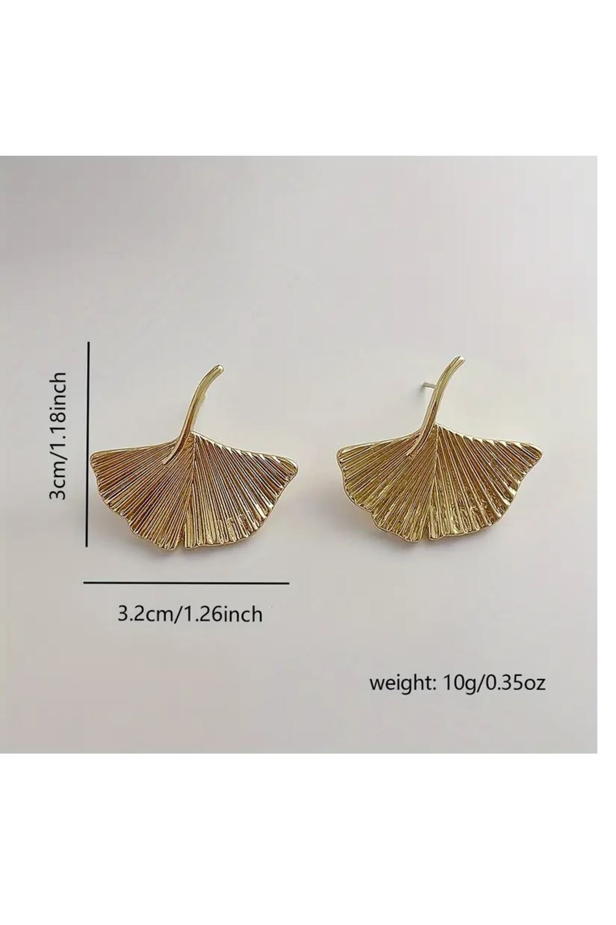 Kızılcık Şerbeti Gold Yaprak Gingko Küpe Vintage