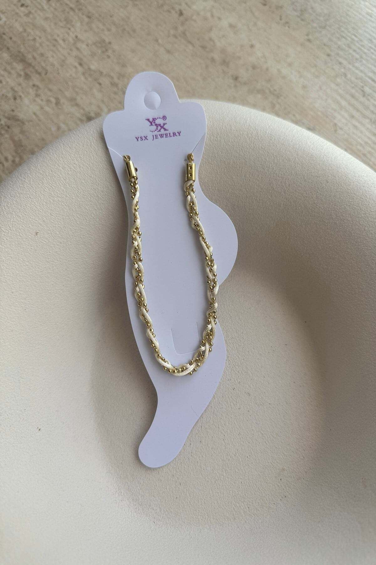 YSX Gold Krem Zincir Örgü Halhal, Uzunluk:(20+5)cm, Üst Kalite