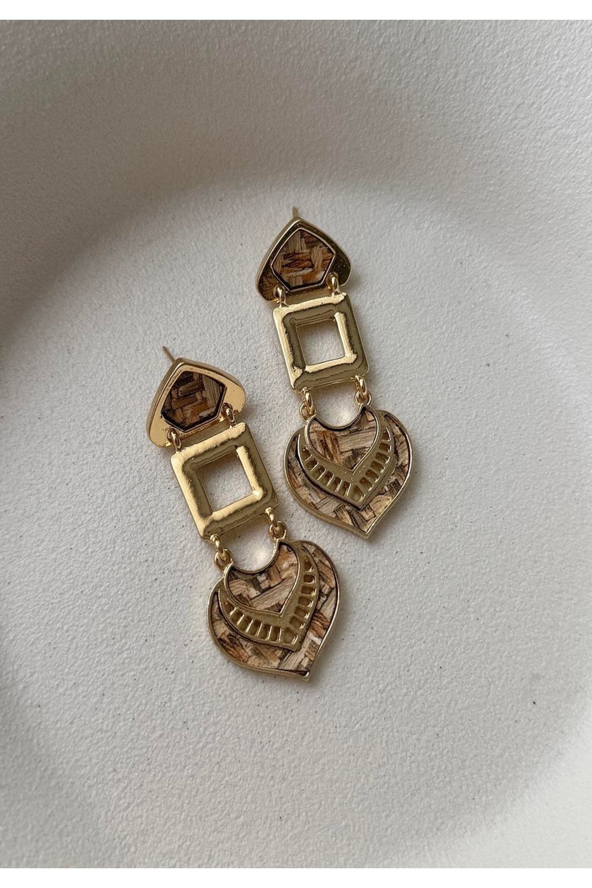 Gold Kahve Tonlu Etnik Hafif Küpe