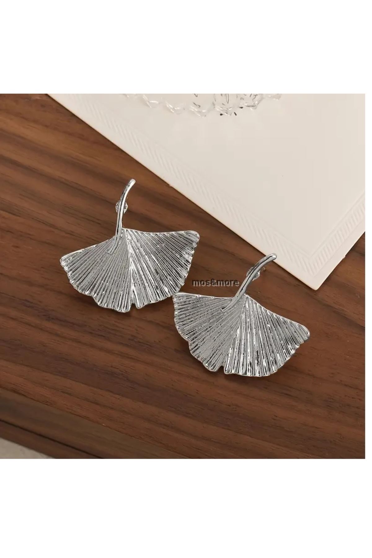 Gümüş Yaprak Gingko Küpe Vintage
