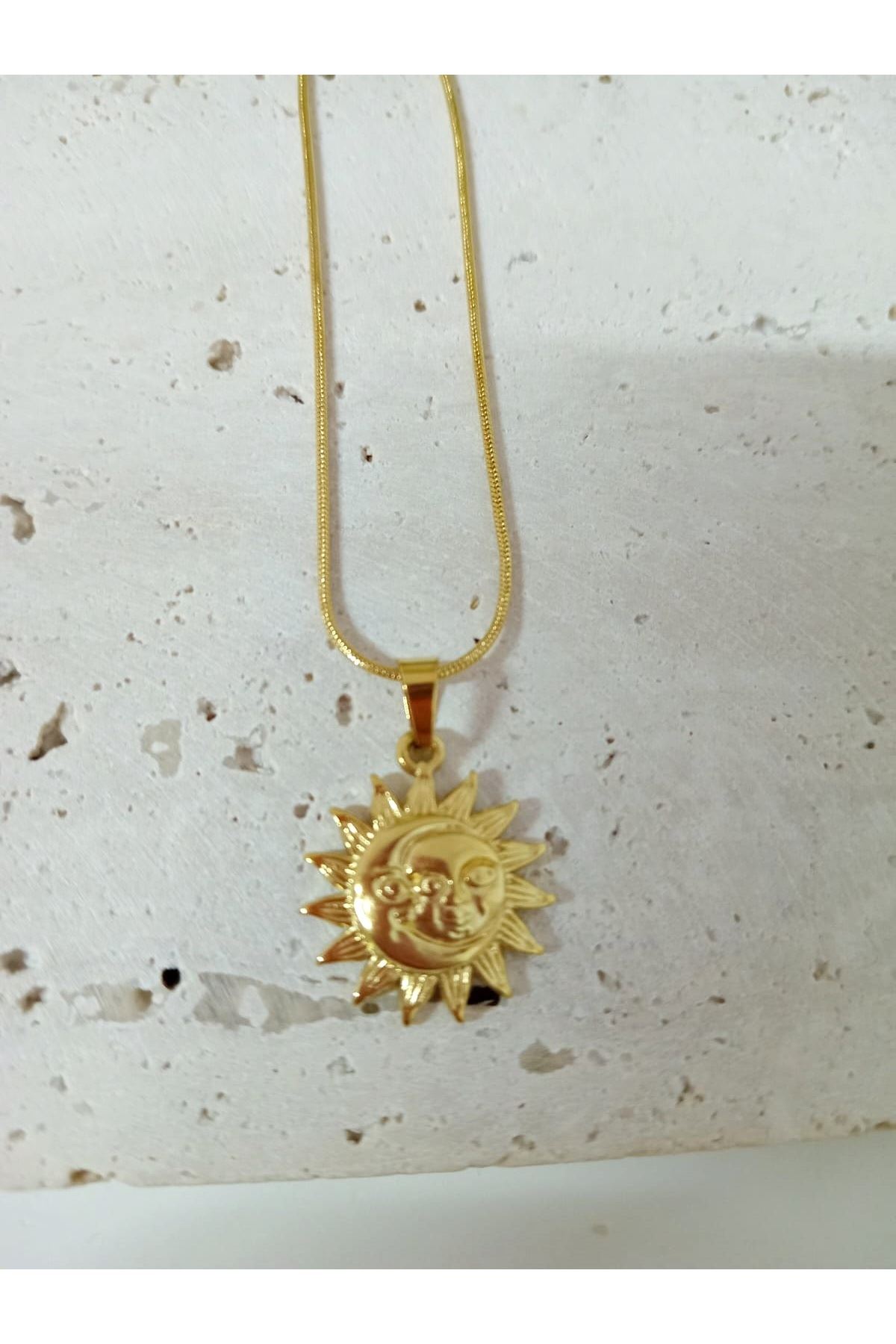 Paslanmaz Çelik Gold Güneş Ay Kolye