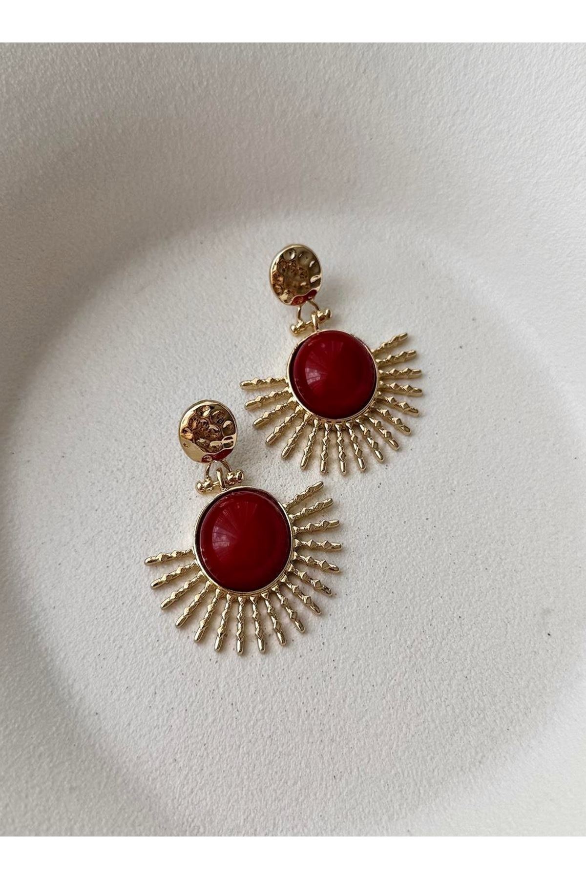 Çelik Gold Bordo Güneş Hafif Küpe