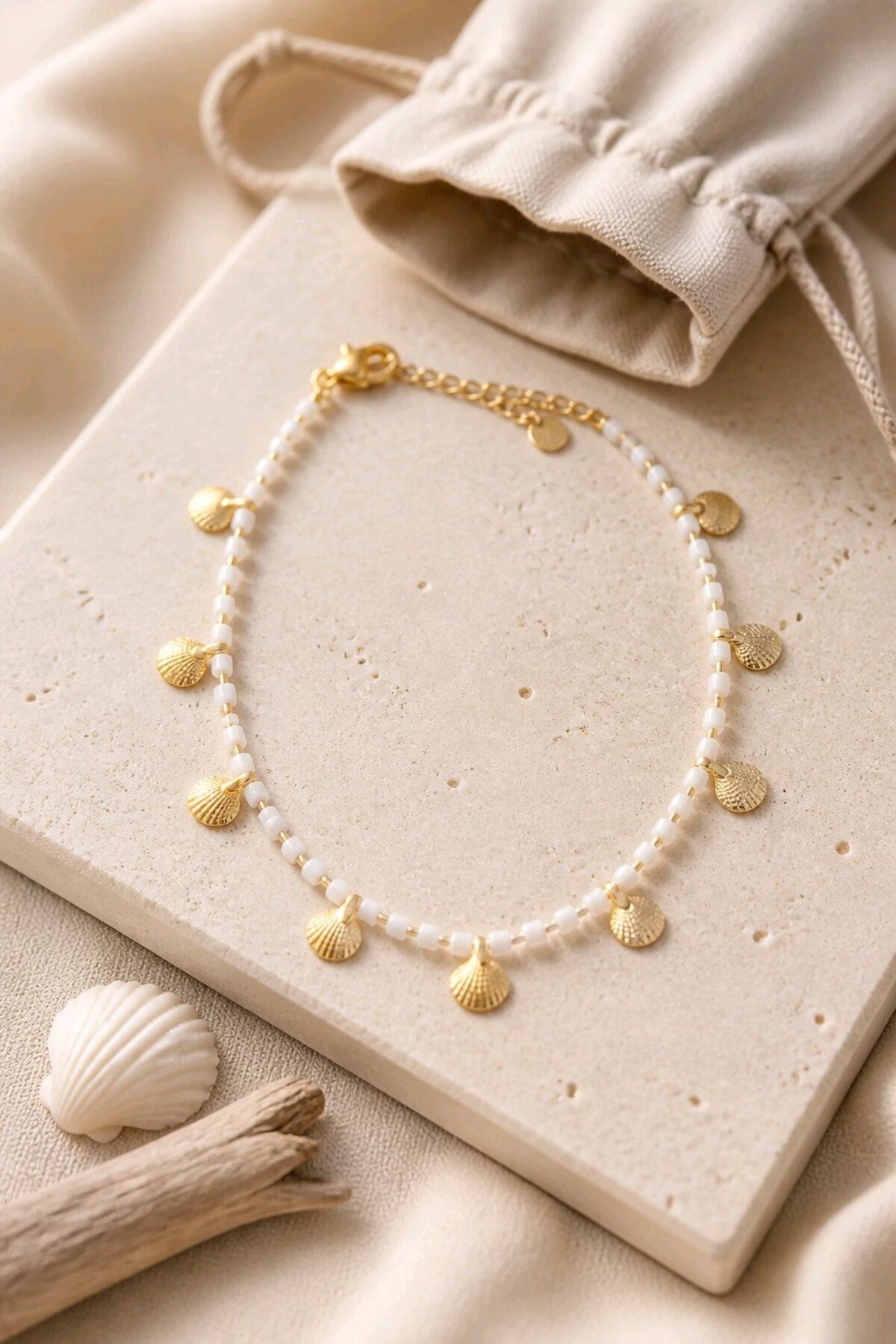 YSX Gold Beyaz Midyeli Halhal, Uzunluk:(20+5)cm, Üst Kalite