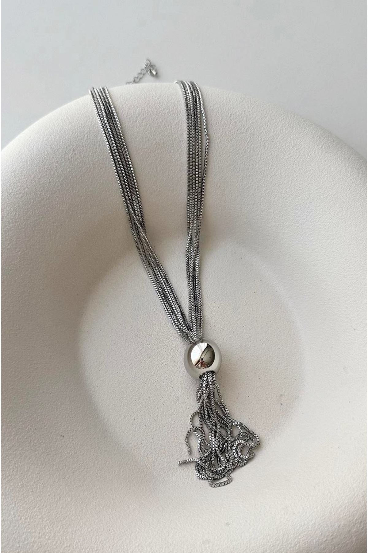 Gümüş Çoklu Zincir Şık Elegant Y Kolye