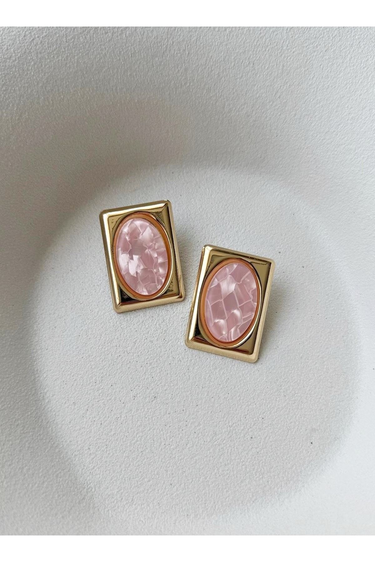 Çelik Pembe Sedefli Dörtgen Kadın Küpe